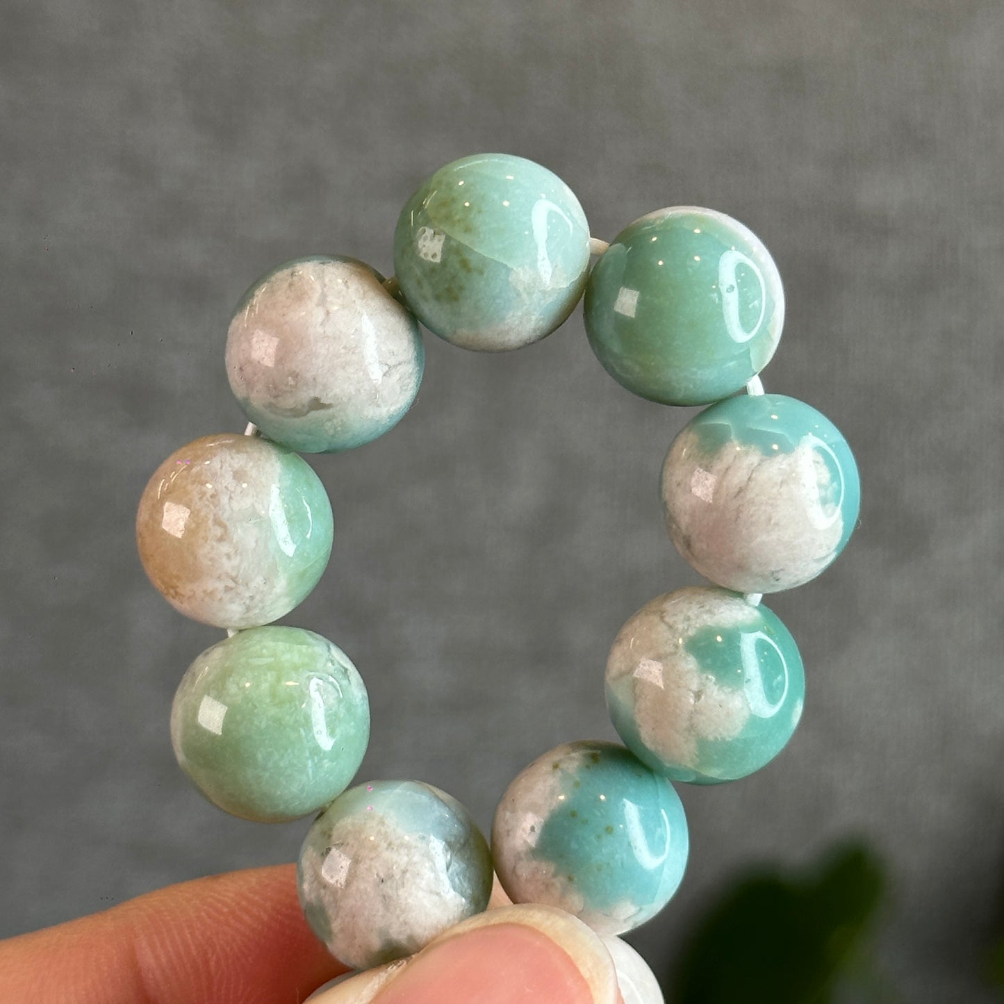 Tiffany Green Natural Floral Agate Bracelet Size 12.3 mm