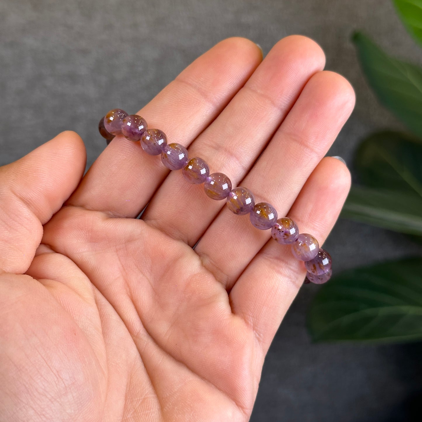 Natural Amethyst Cacoxenite Bracelet Size 7.5 mm