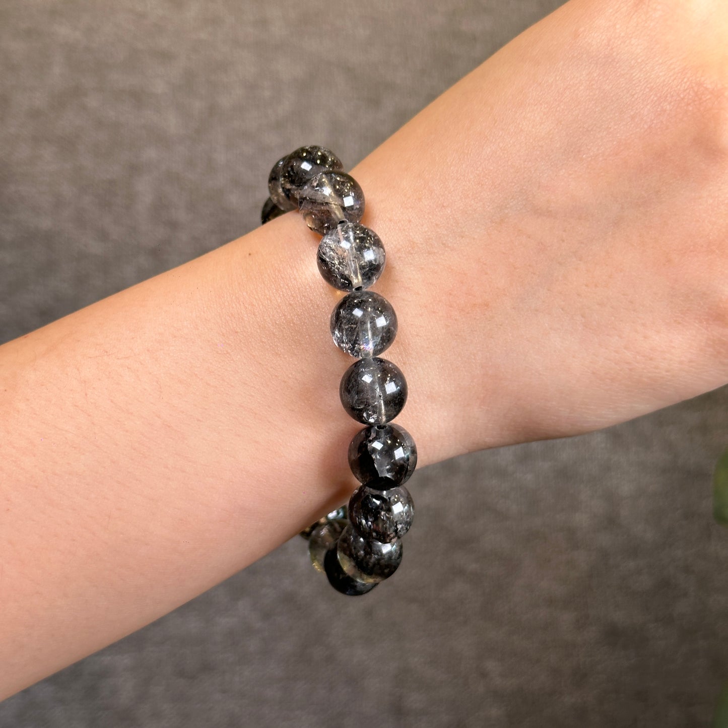 Natural Black Herkimer Bracelet Size 11 mm