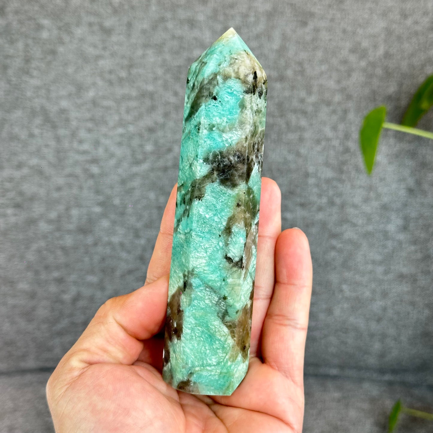 Natural Amazonite with Smokey Quartz Tower