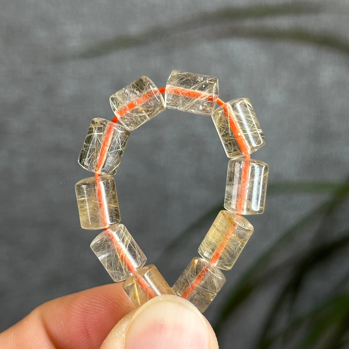 Natural Golden Rutilated Quartz Bamboo Style Bracelet Size 6 mm