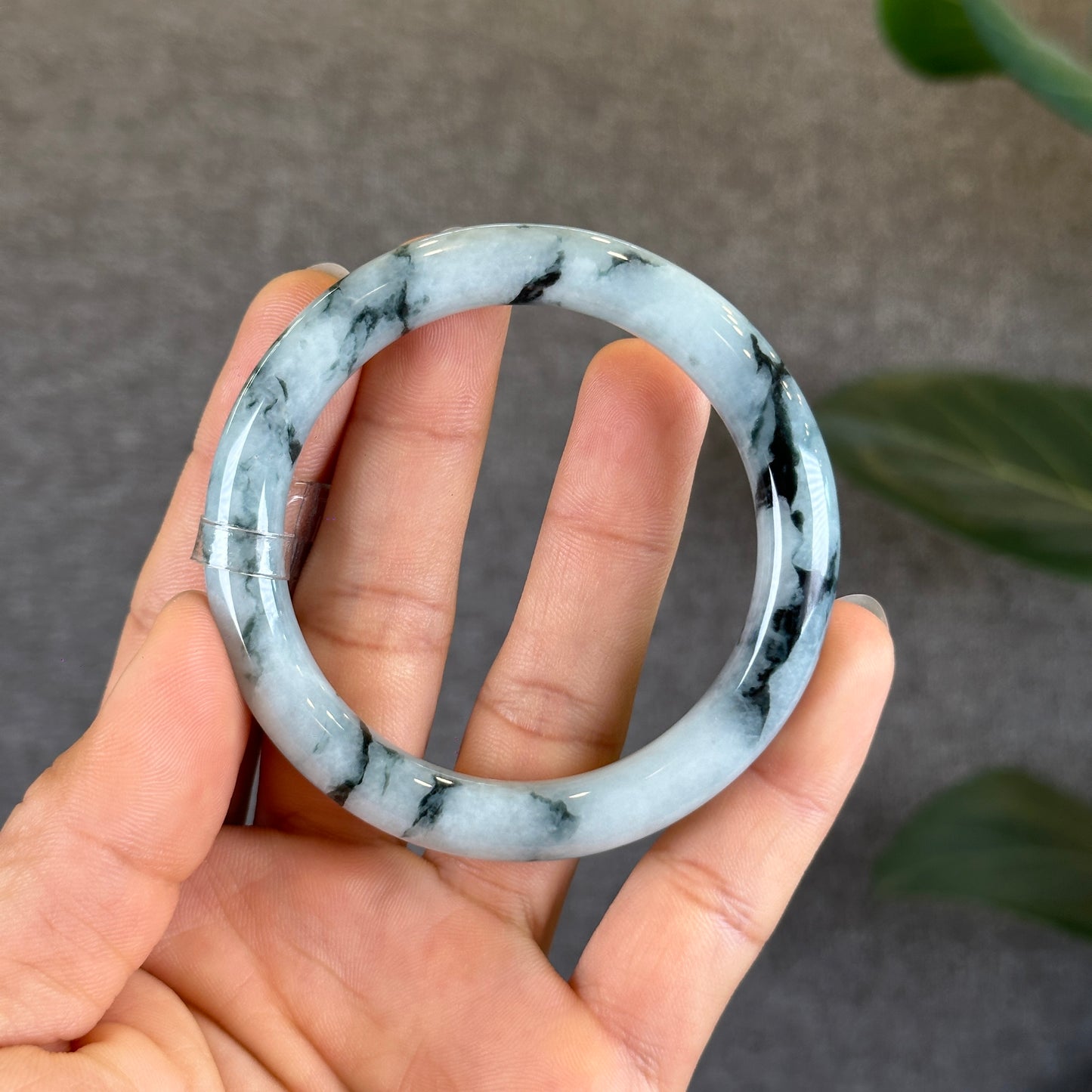Water Green Floral Pattern Jadeite Jade Bangle Chopstick Sytle Size 53.4 mm