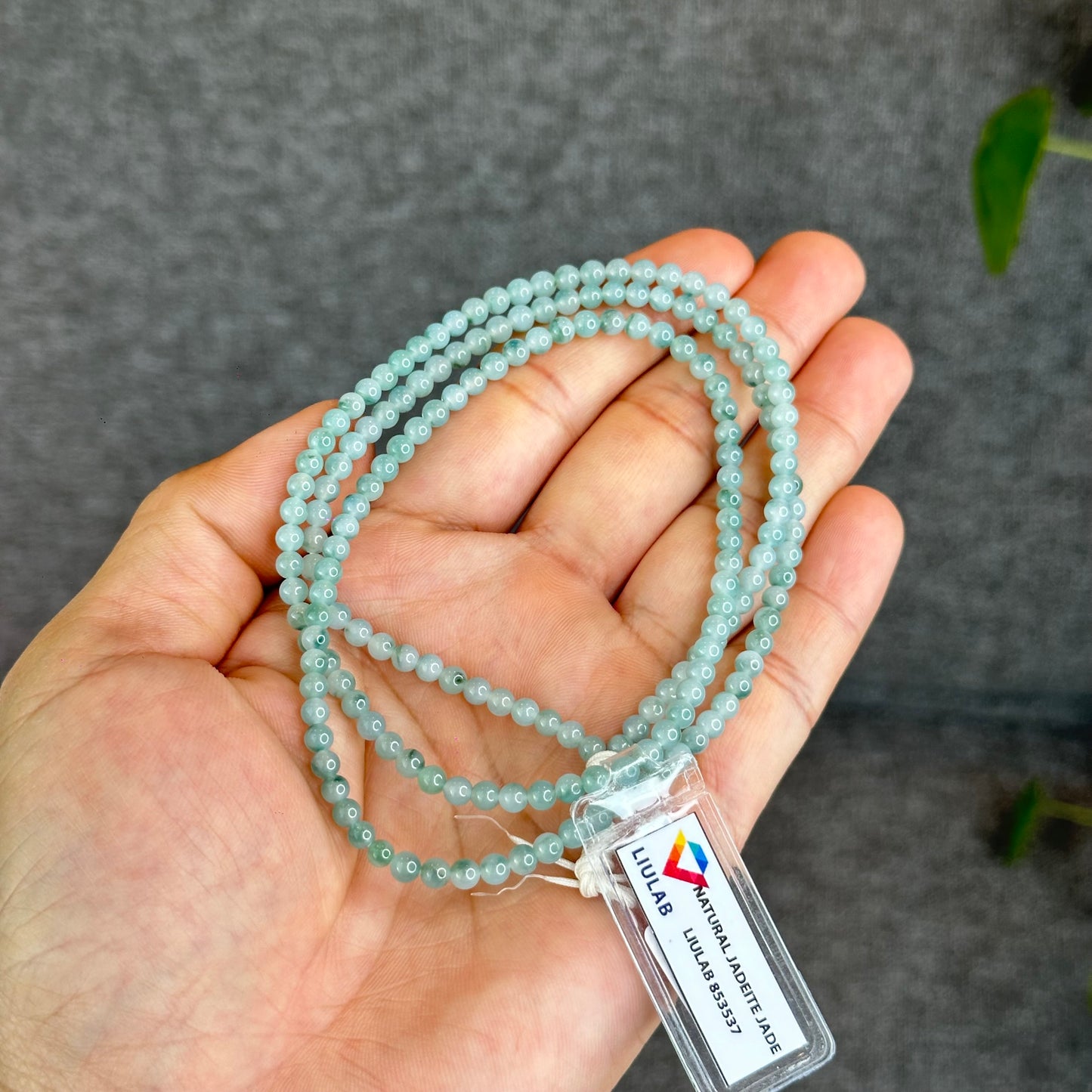 Natural Icy Floral Jadeite Jade Type A Triple Wrap Bracelet Size 4 mm