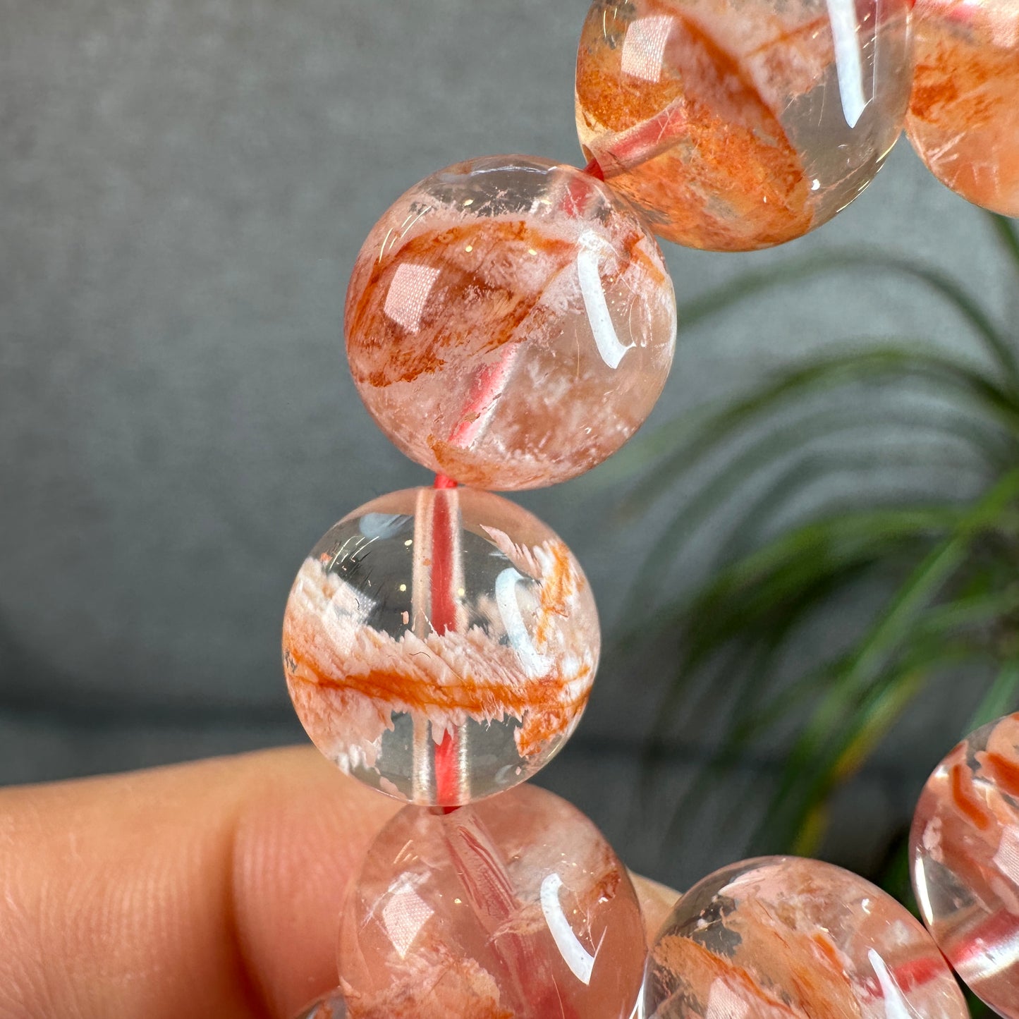 Orange Snowflake Natural Phantom Sericite in Quartz Bracelet Size