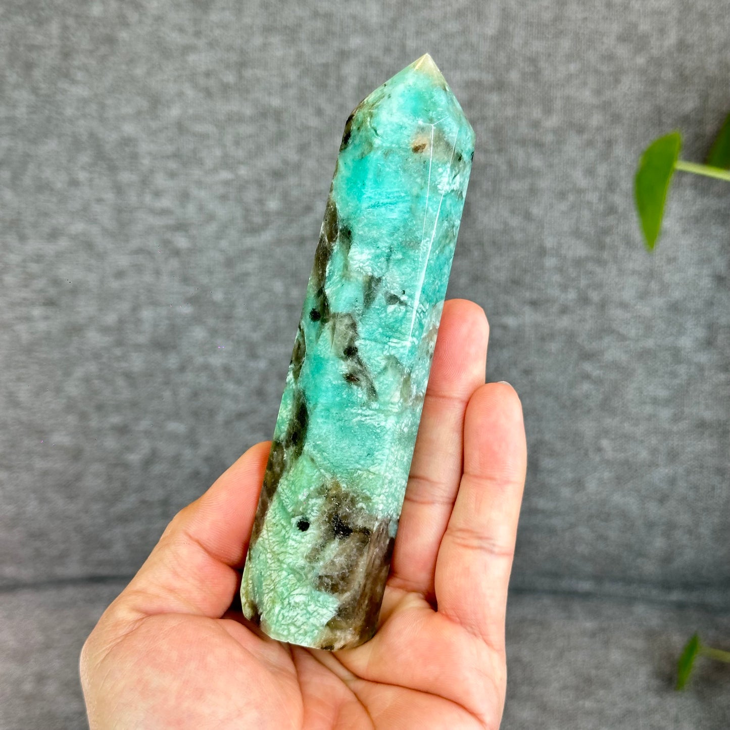 Natural Amazonite with Smokey Quartz Tower