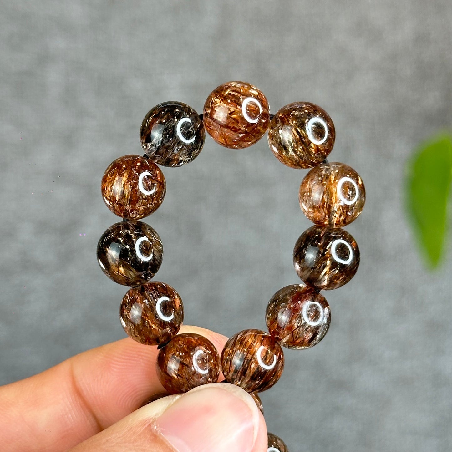 Natural Smokey Rutilated Quartz Bracelet Size 9.8 mm
