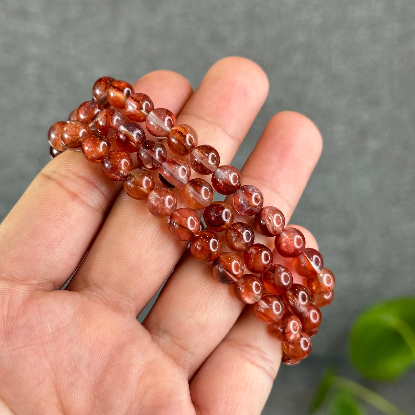 Natural Fire Quartz Triple Wrap Bracelet Size 7.3 mm