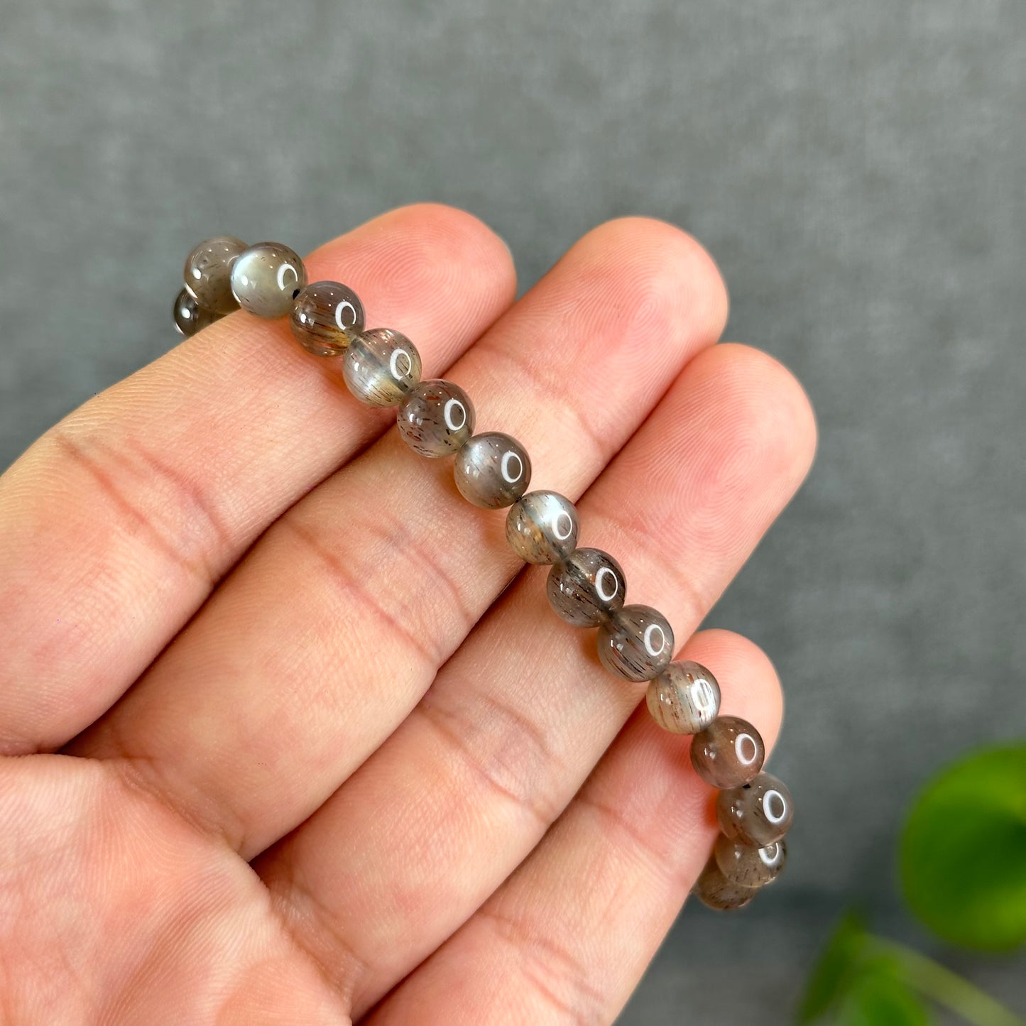 Natural Rutilated Brown Moonstone Bracelet Size 6.5 mm