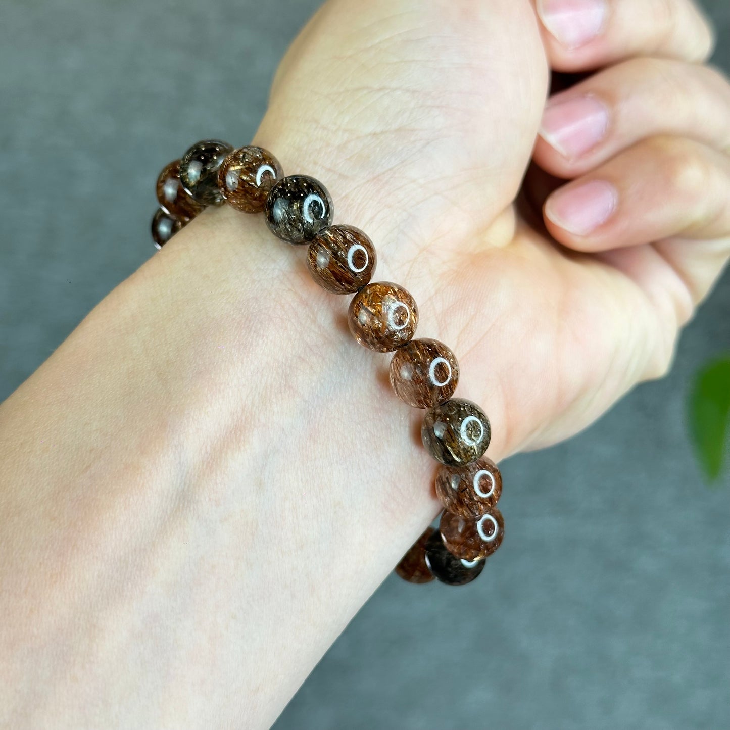 Natural Smokey Rutilated Quartz Bracelet Size 9.8 mm