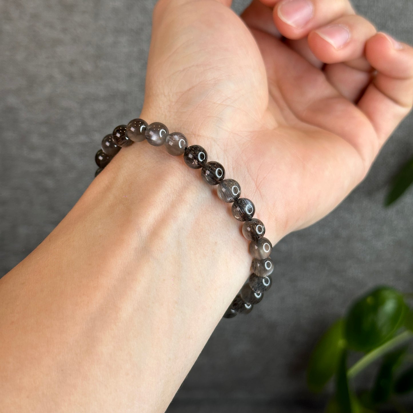 Natural Black Skeletal Sunstone Bracelet Size 7 mm