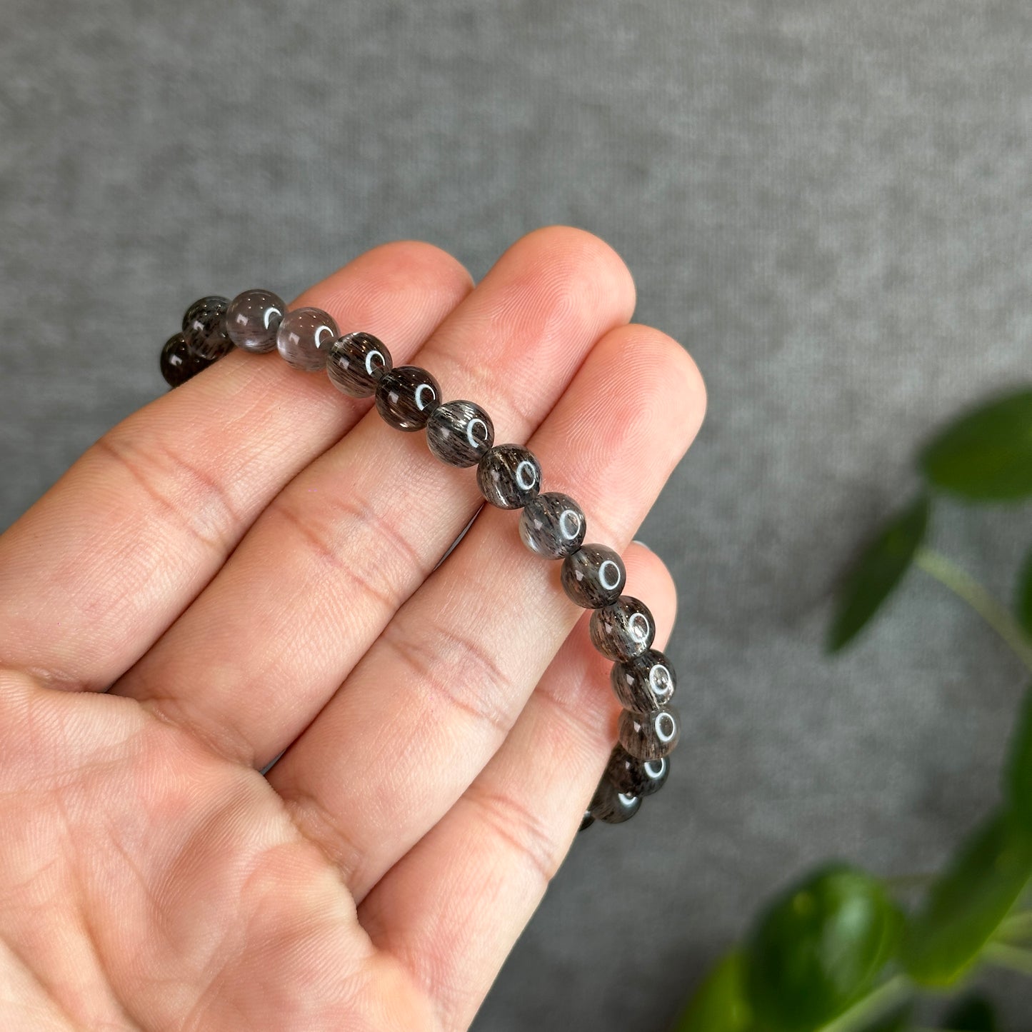Natural Black Skeletal Sunstone Bracelet Size 7 mm