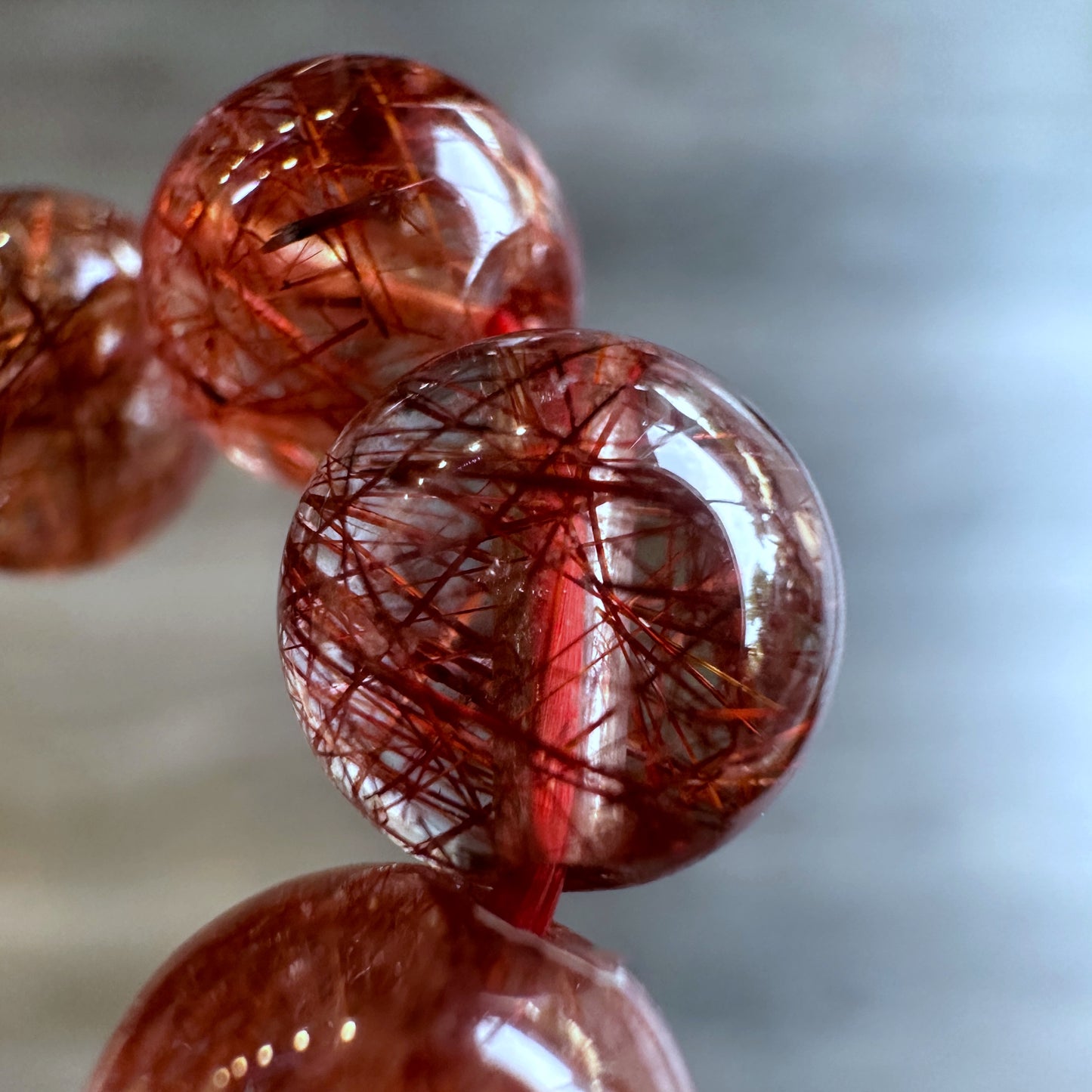 Natural Red Rutilated Quartz Bracelet Size 7.5 mm