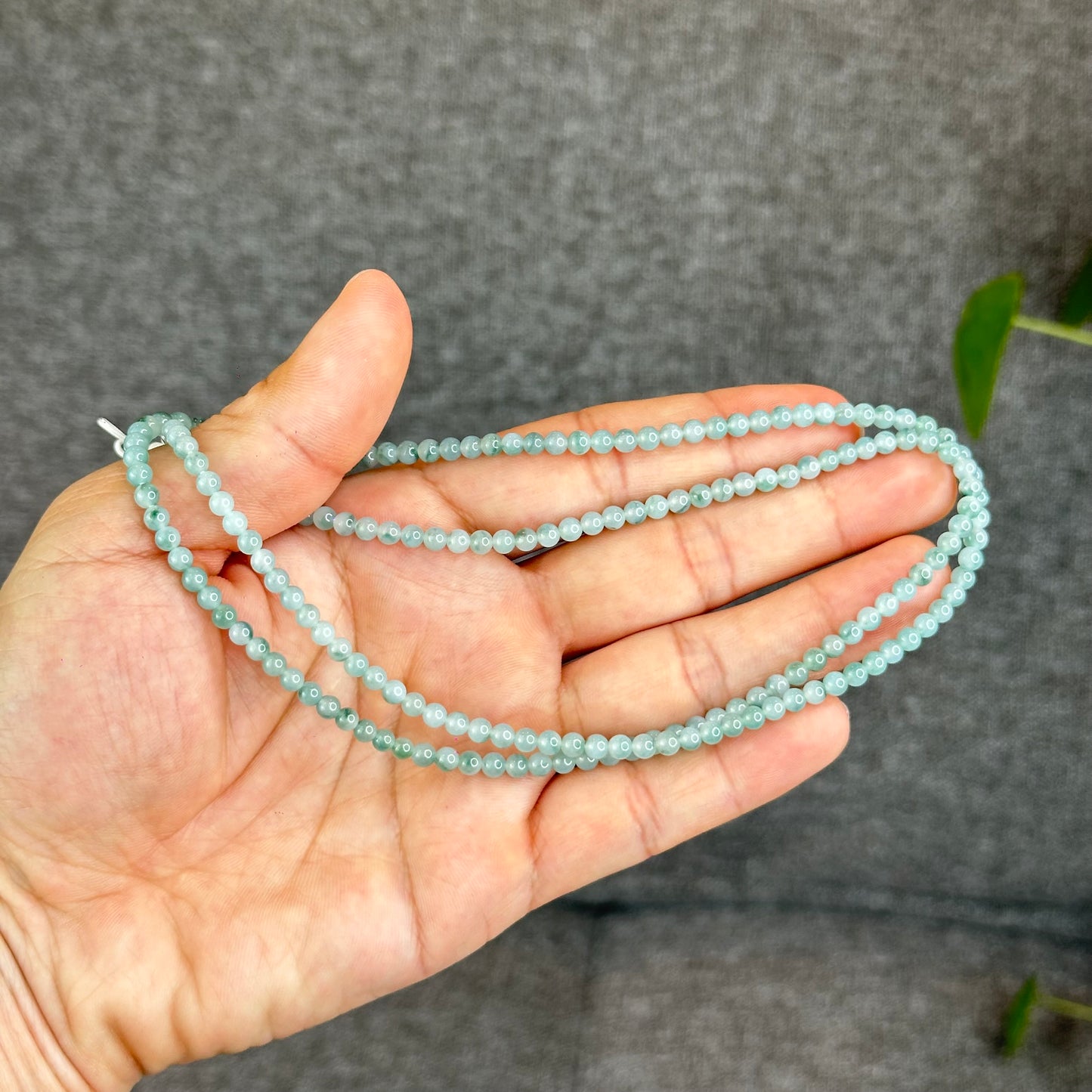 Natural Icy Floral Jadeite Jade Type A Triple Wrap Bracelet Size 4 mm