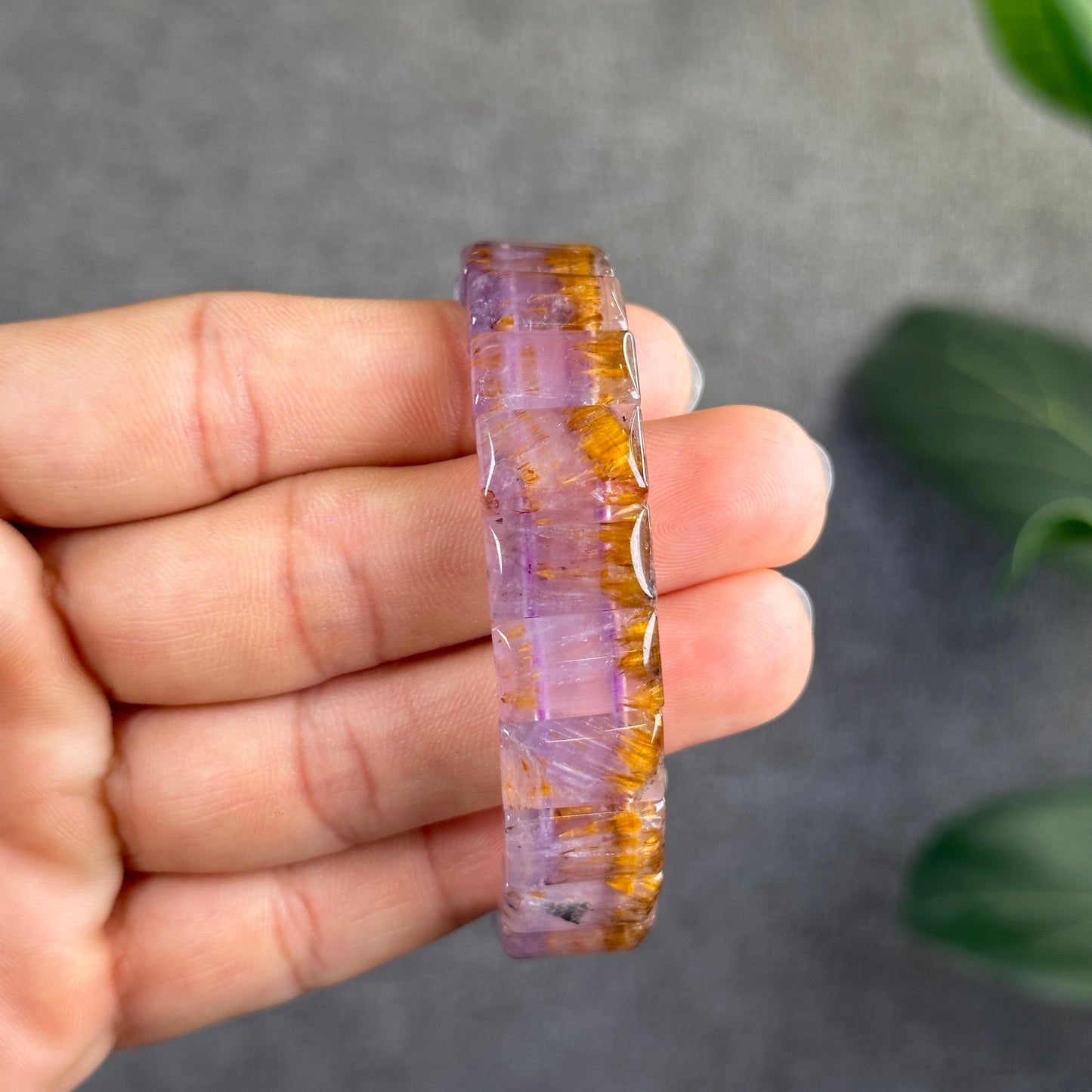 Natural Amethyst Cacoxenite Bracelet Size 14.3 mm