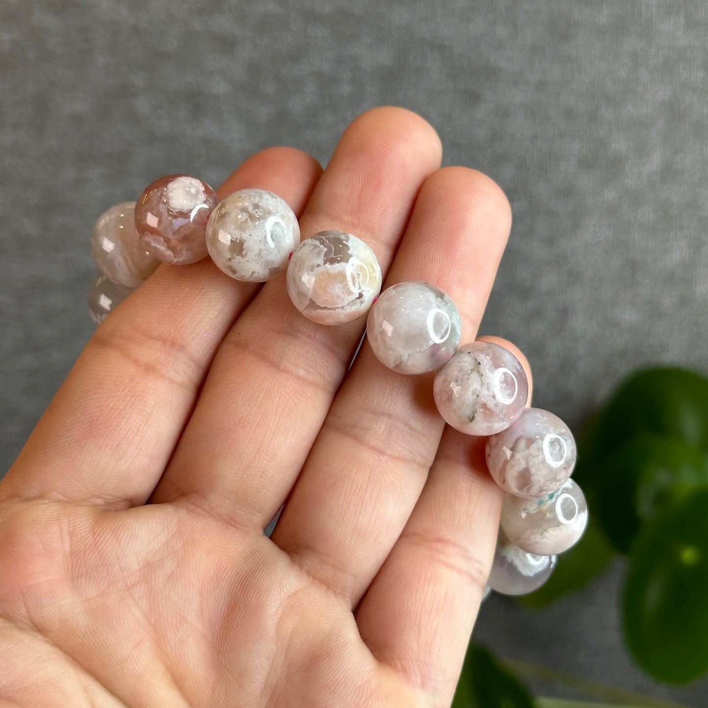 Natural Floral Agate Bracelet Size 13.5 mm