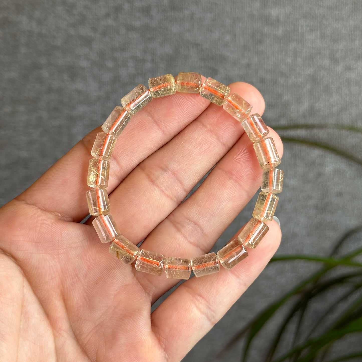 Natural Golden Rutilated Quartz Bamboo Style Bracelet Size 6 mm