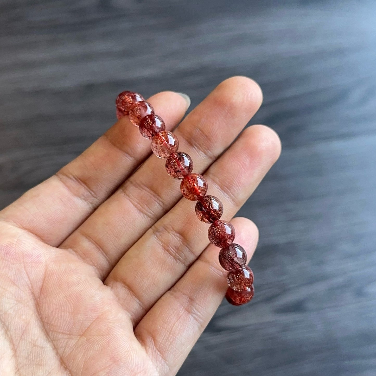 Natural Red Rutilated Quartz Bracelet Size 7.5 mm