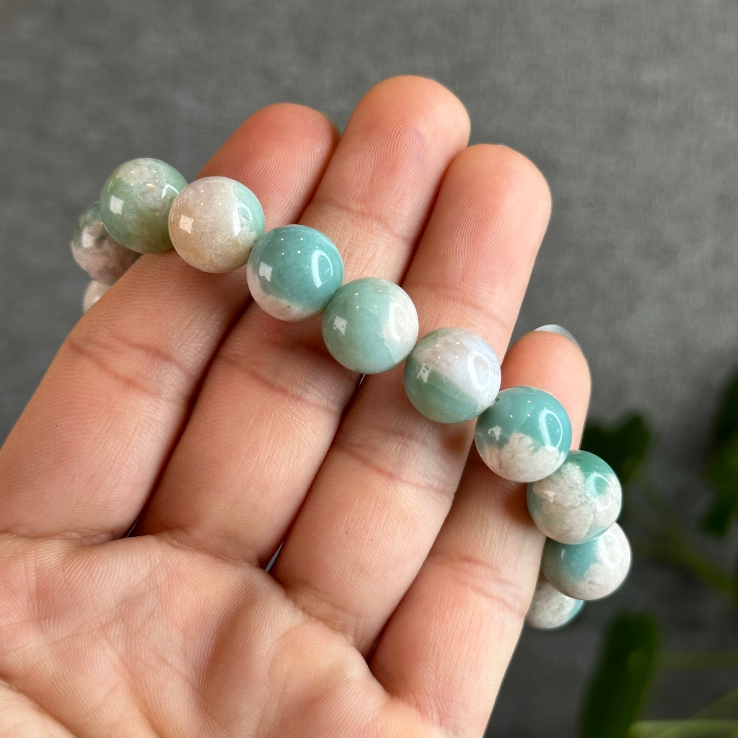 Tiffany Green Natural Floral Agate Bracelet Size 12.3 mm