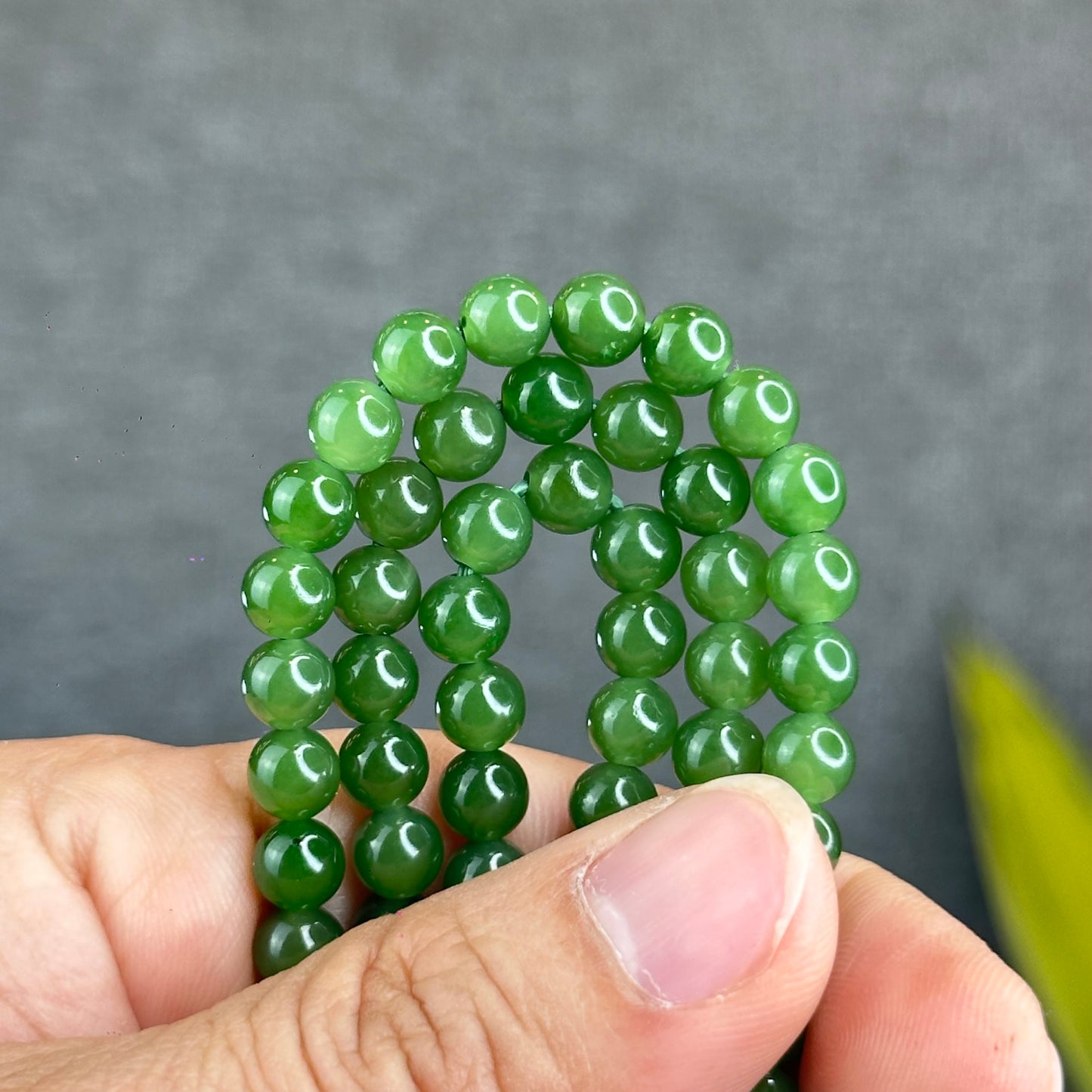 Natural Nephrite Jade High Quality Triple Wrap (108 Bead) Bracelet Size 6 mm