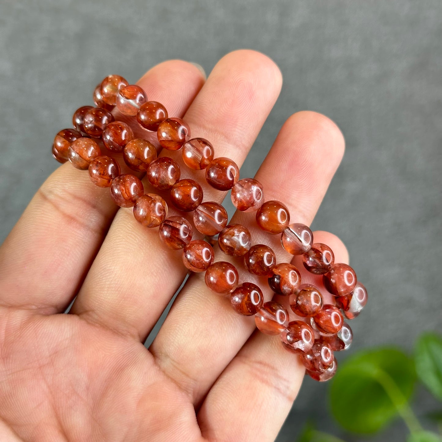 Natural Fire Quartz Triple Wrap Bracelet Size 7.3 mm