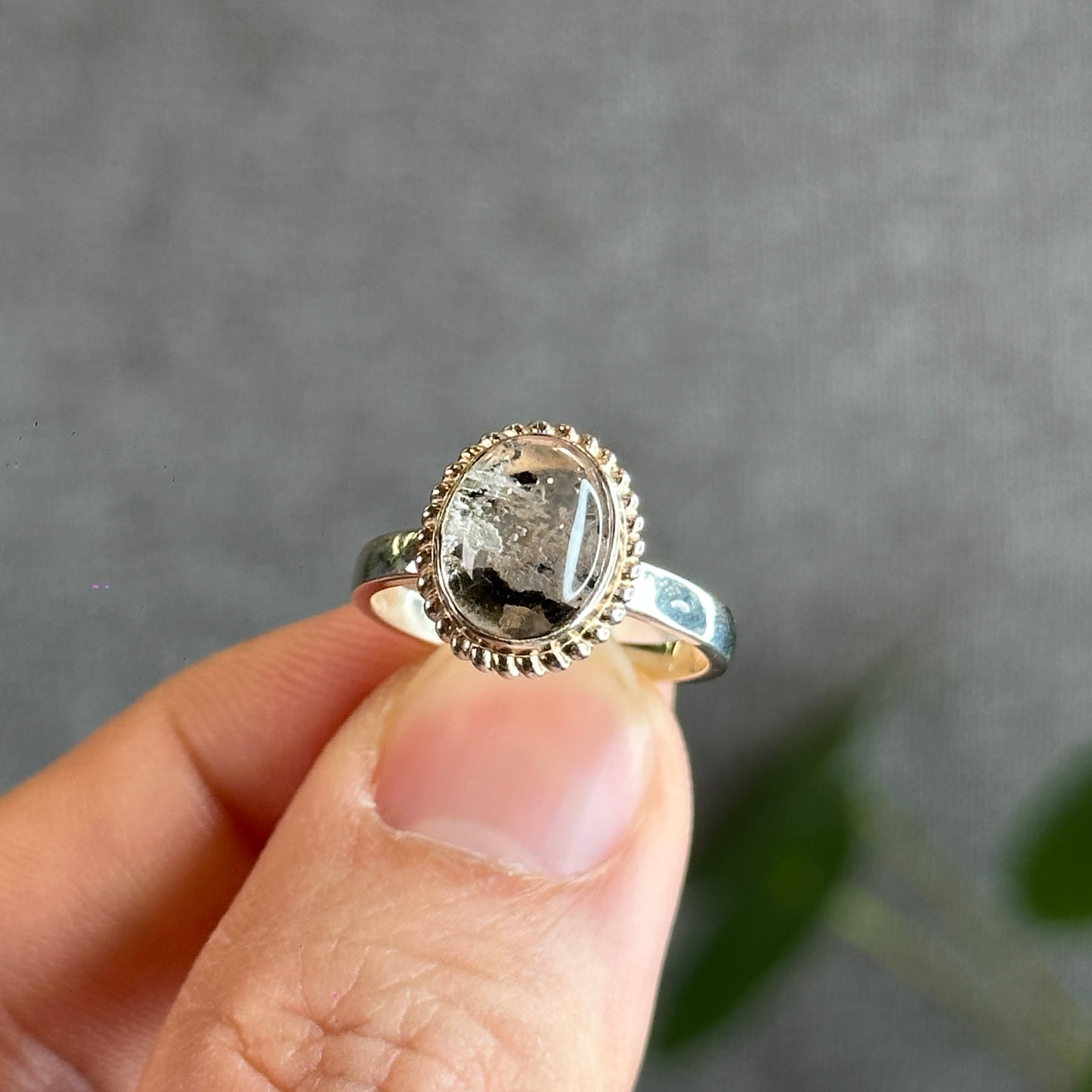 Oval Natural Landscape Quartz Ring in Silver Setting Size 1.7