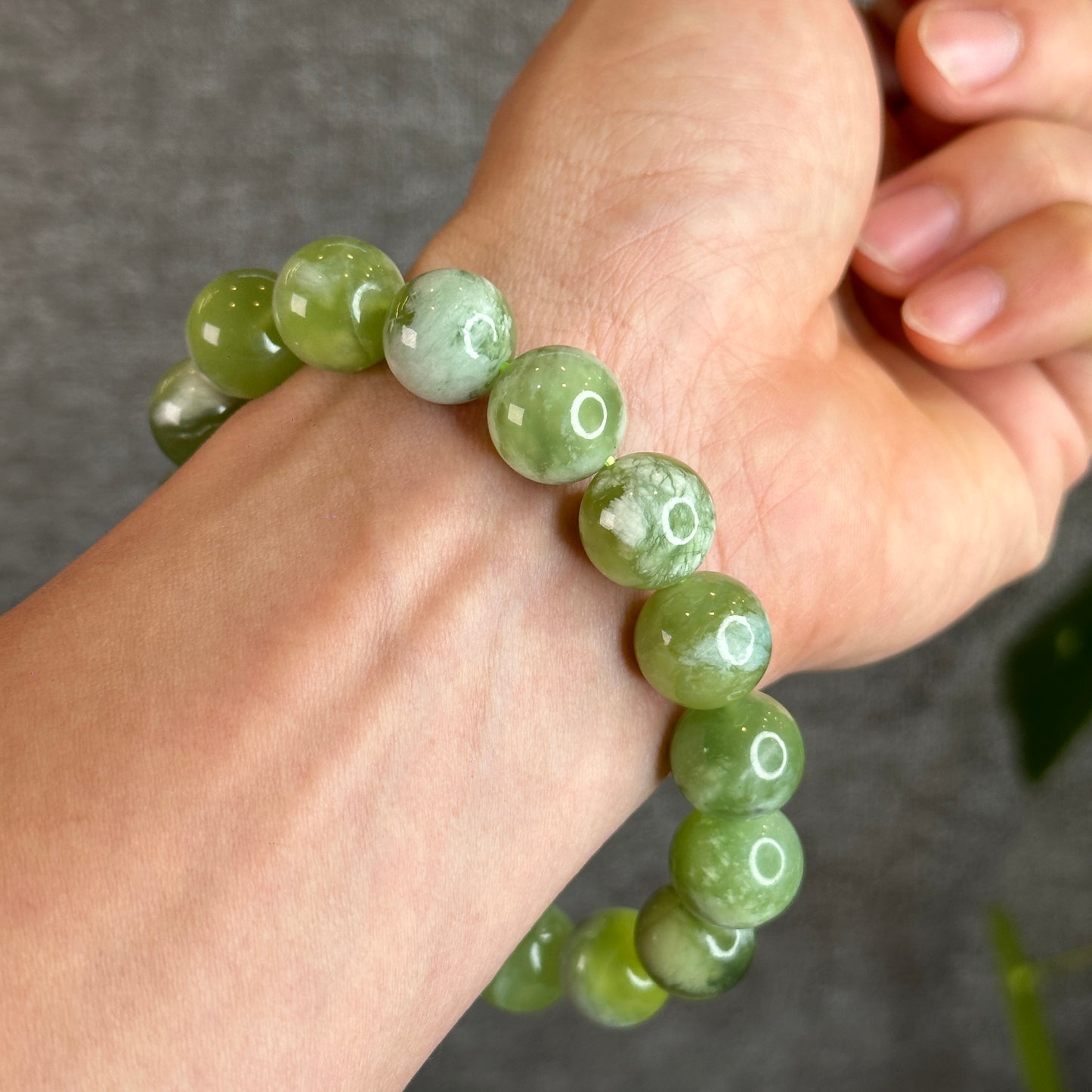 Bracelet Jade Serpentine Vert Taille 13 mm