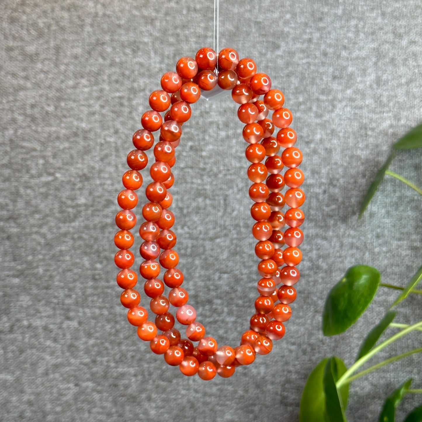 Natural Chalcedony-Nan Hong Agate Triple Wrap 108 beads Bracelet Size 8.8 mm