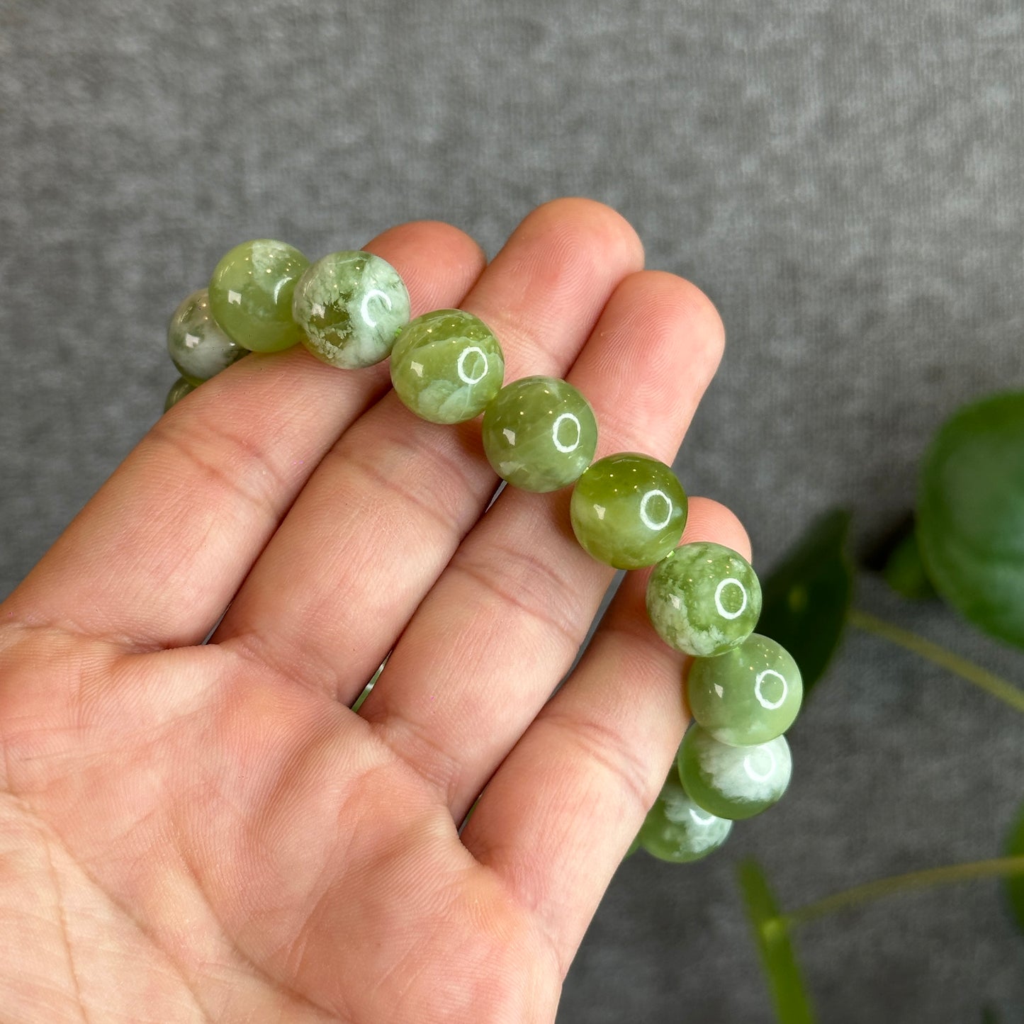 Bracelet Jade Serpentine Vert Taille 13 mm