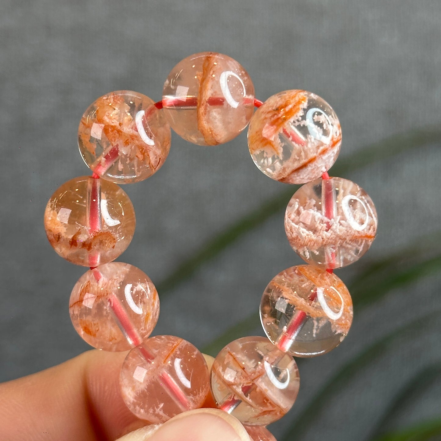 Orange Snowflake Natural Phantom Sericite in Quartz Bracelet Size