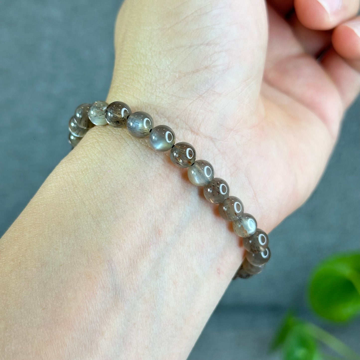 Natural Rutilated Brown Moonstone Bracelet Size 6.5 mm