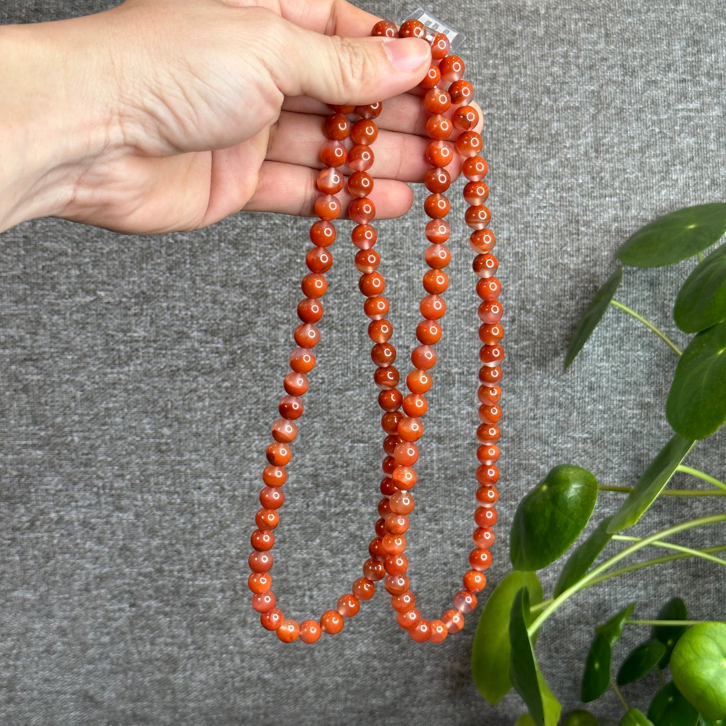 Natural Chalcedony-Nan Hong Agate Triple Wrap 108 beads Bracelet Size 8.8 mm