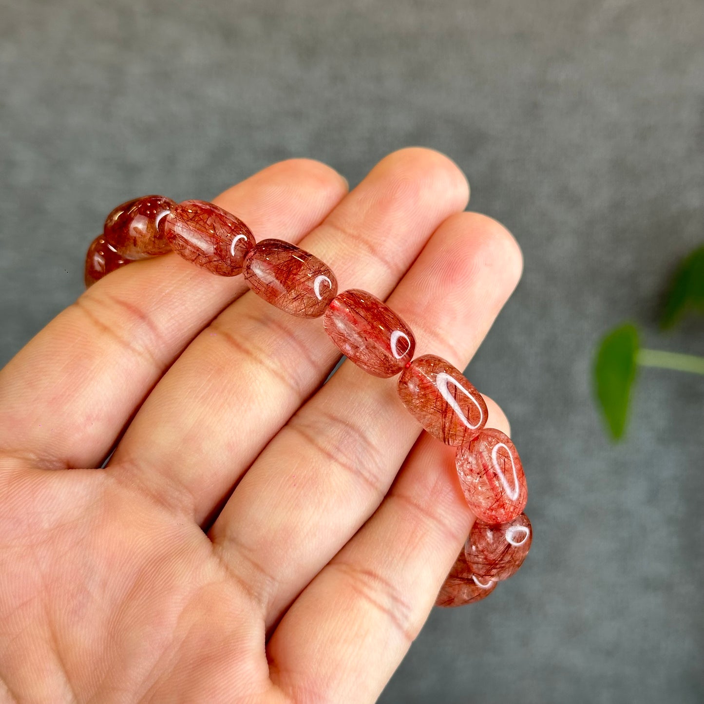 Natural Red Rutilated Quartz Lu Thong Bracelet size 9 mm