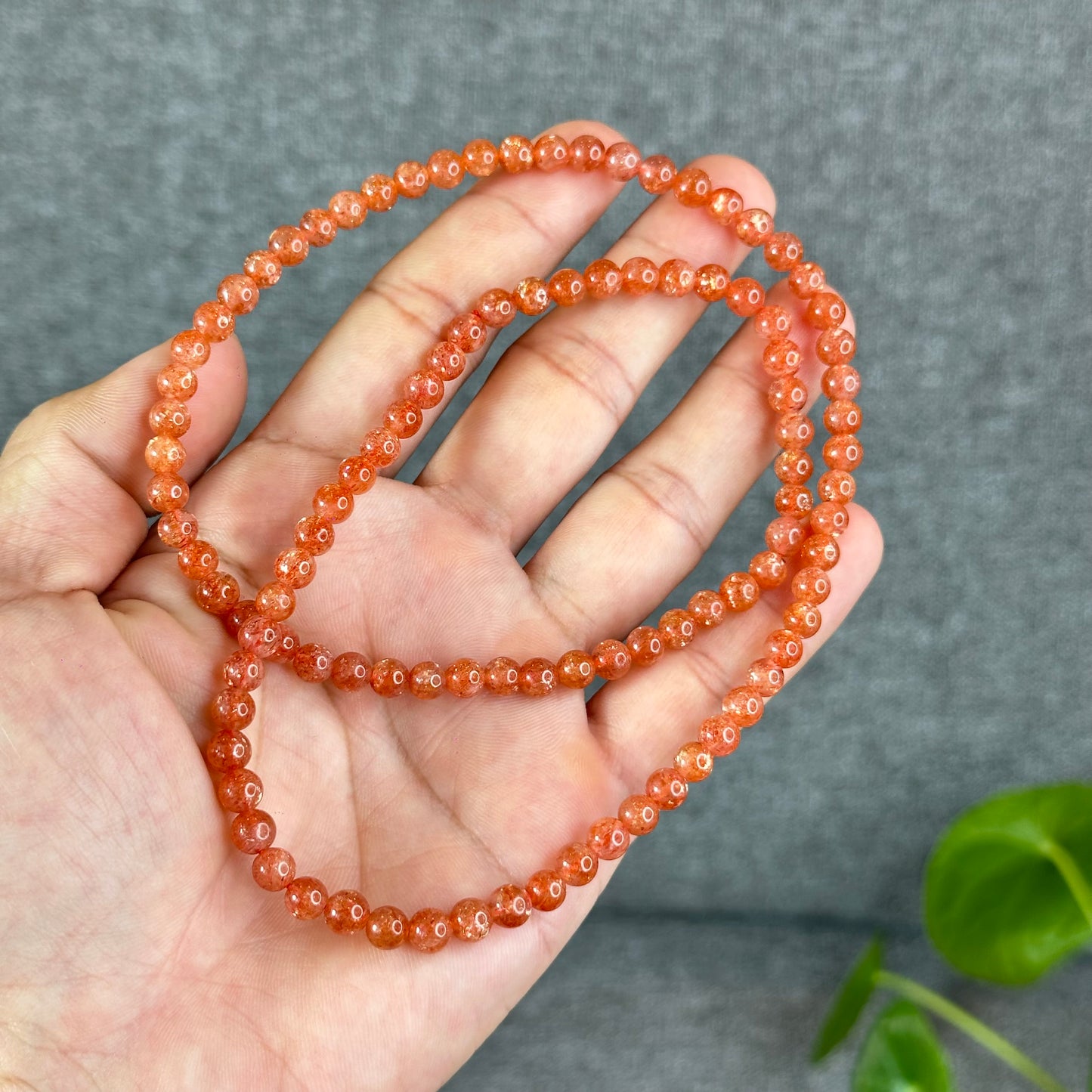 Natural Golden Sunstone Triple Wrap Bracelet Size 5.4 mm
