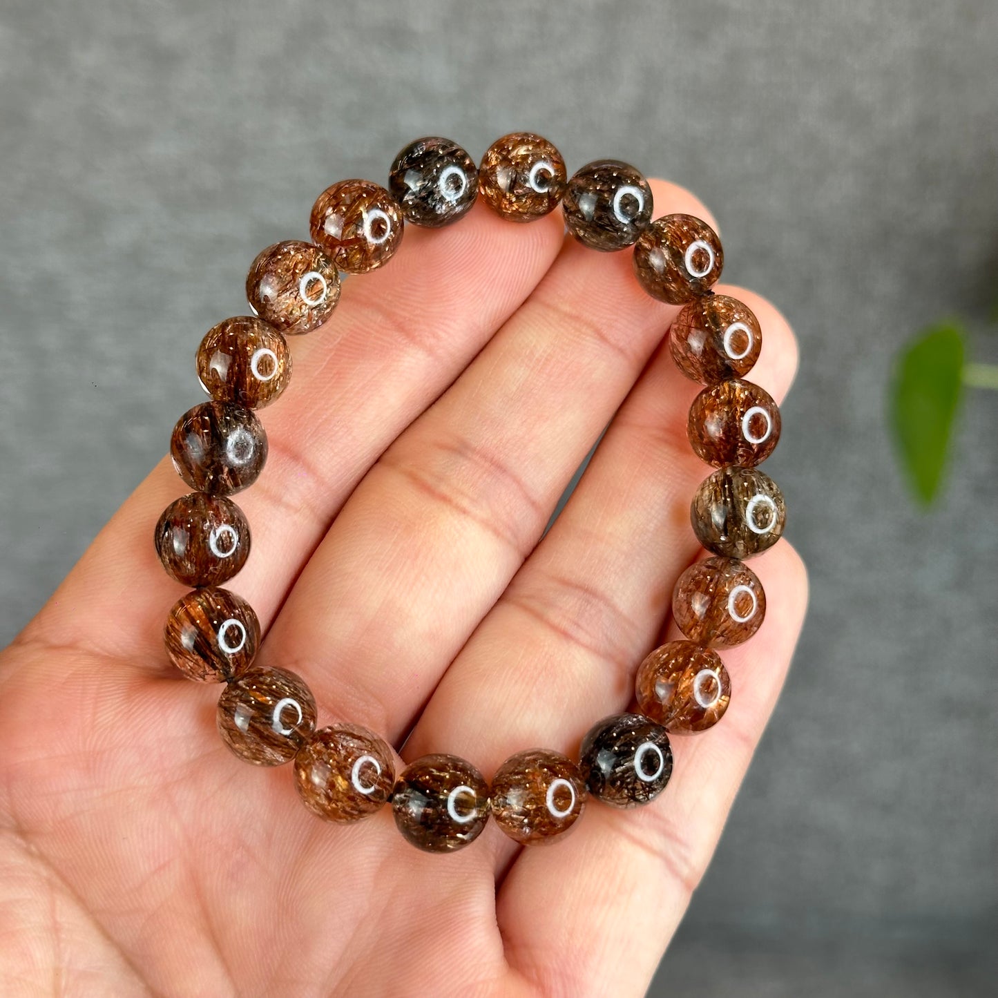 Natural Smokey Rutilated Quartz Bracelet Size 9.8 mm