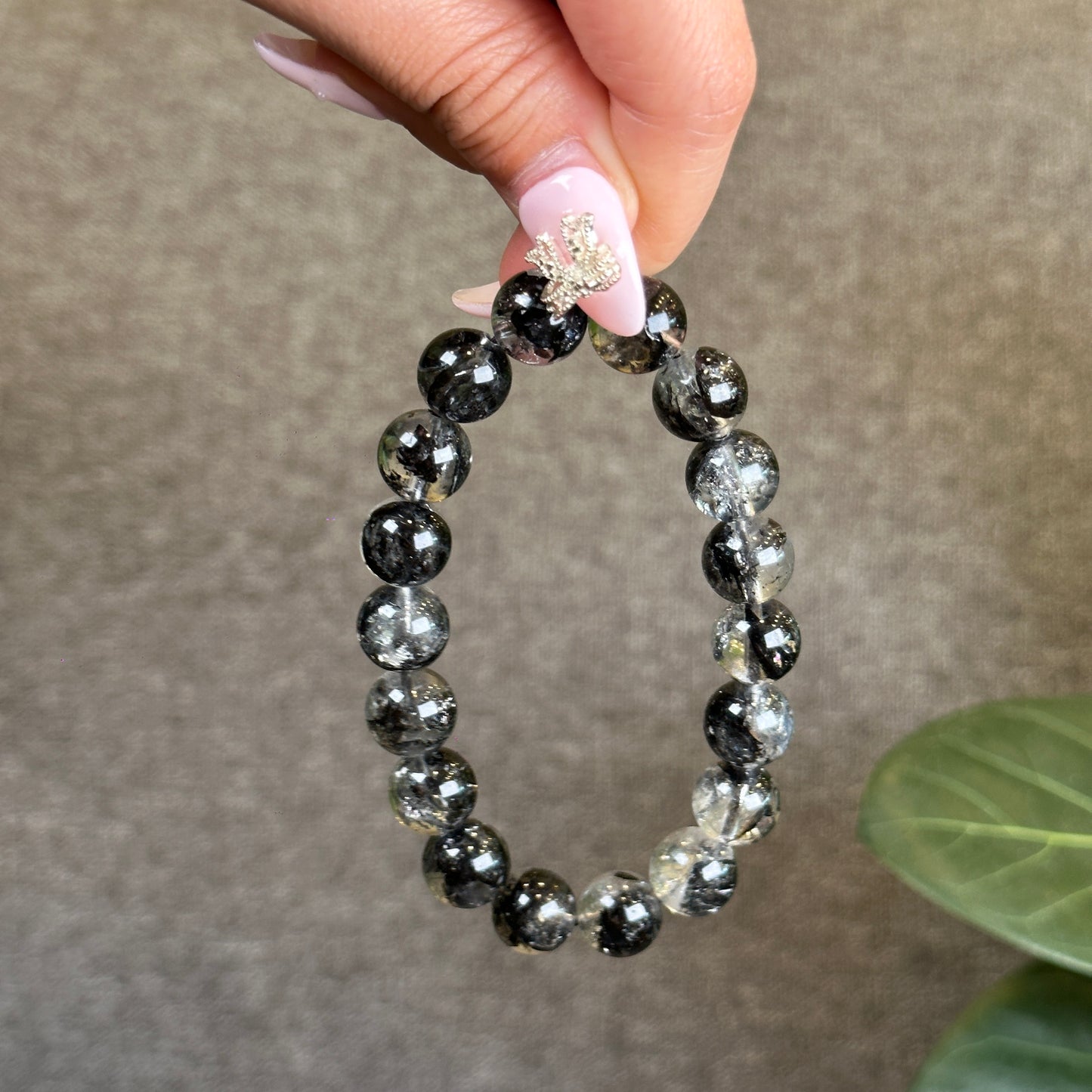 Natural Black Herkimer Bracelet Size 11 mm