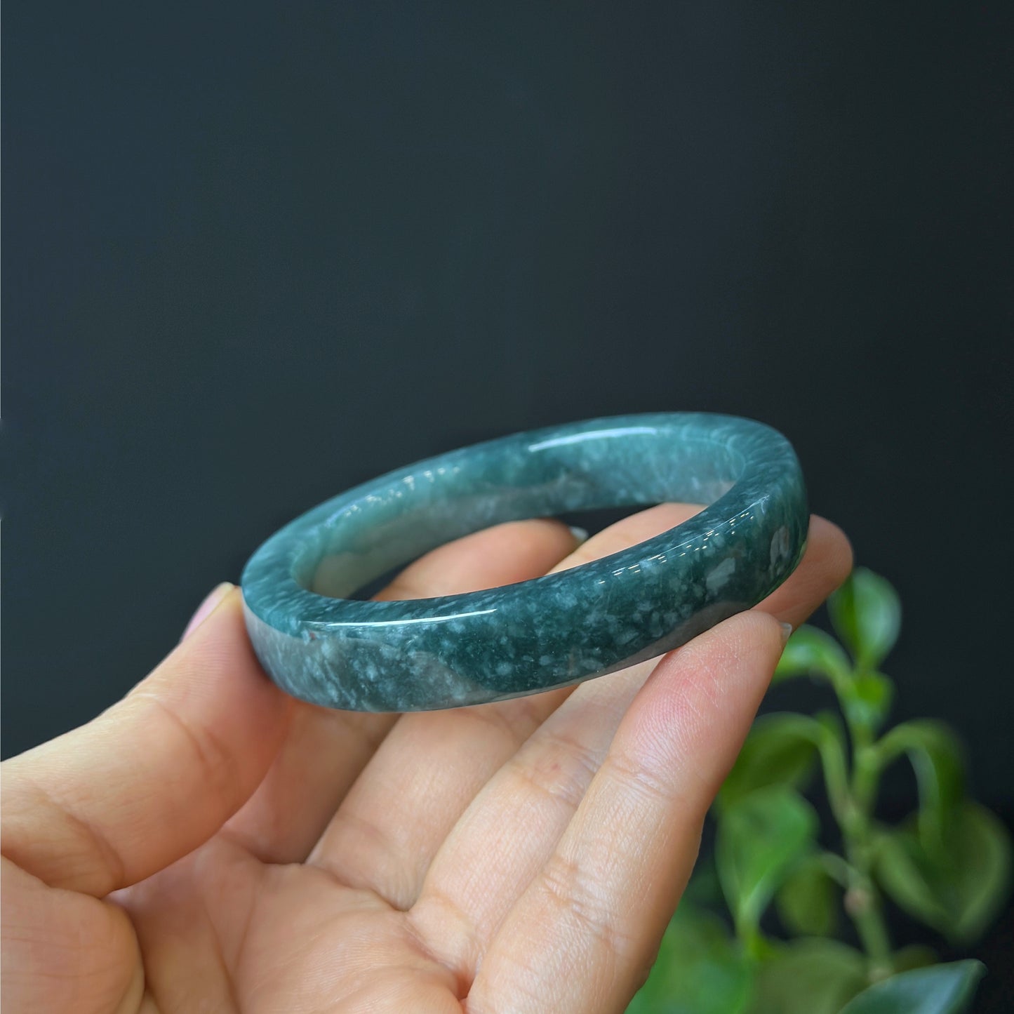 Water Green Natural Jadeite Jade Bangle Square Style Size 54 mm