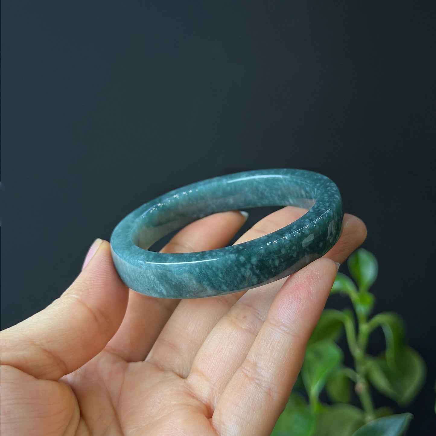 Water Green Natural Jadeite Jade Bangle Square Style Size 54 mm