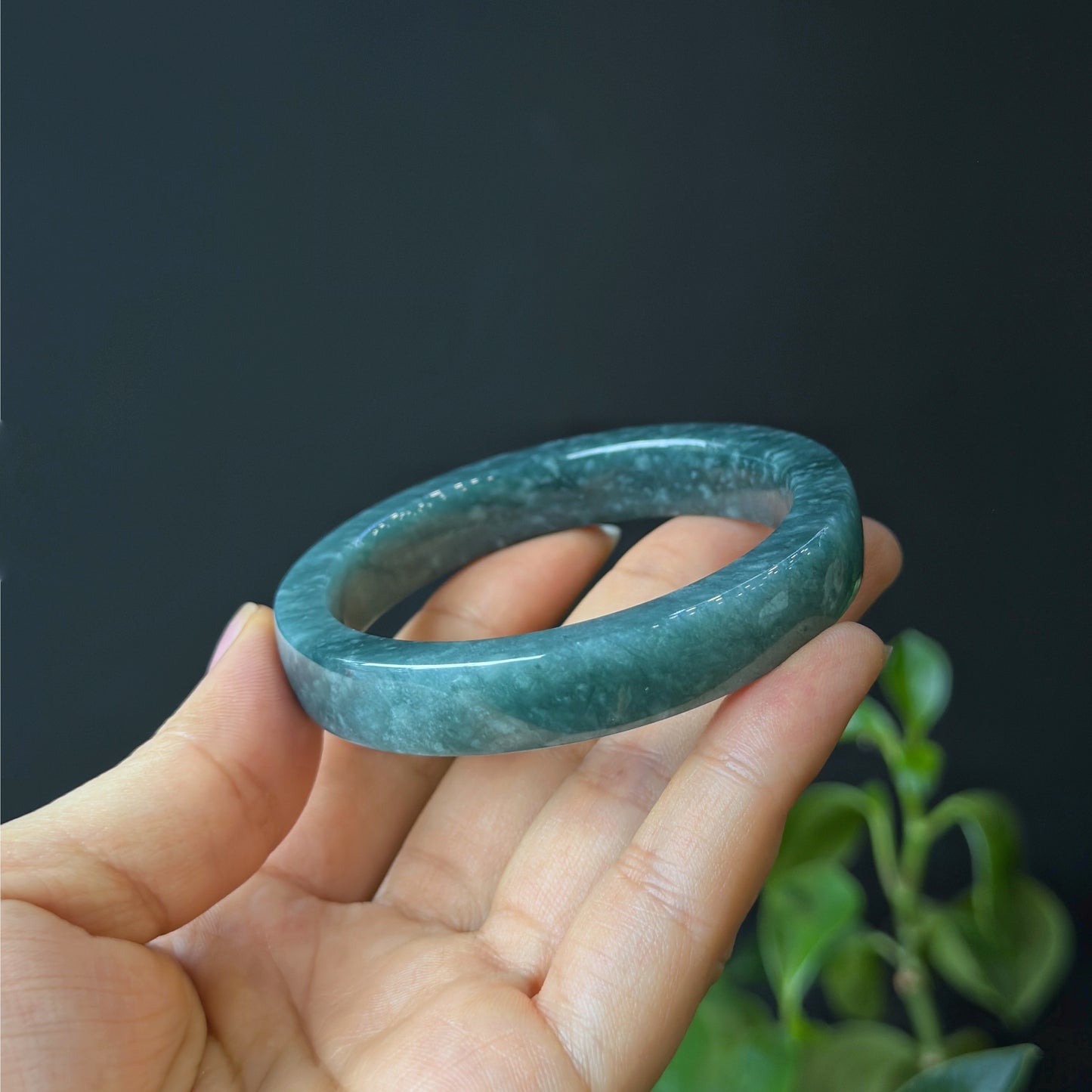 Water Green Natural Jadeite Jade Bangle Square Style Size 54 mm