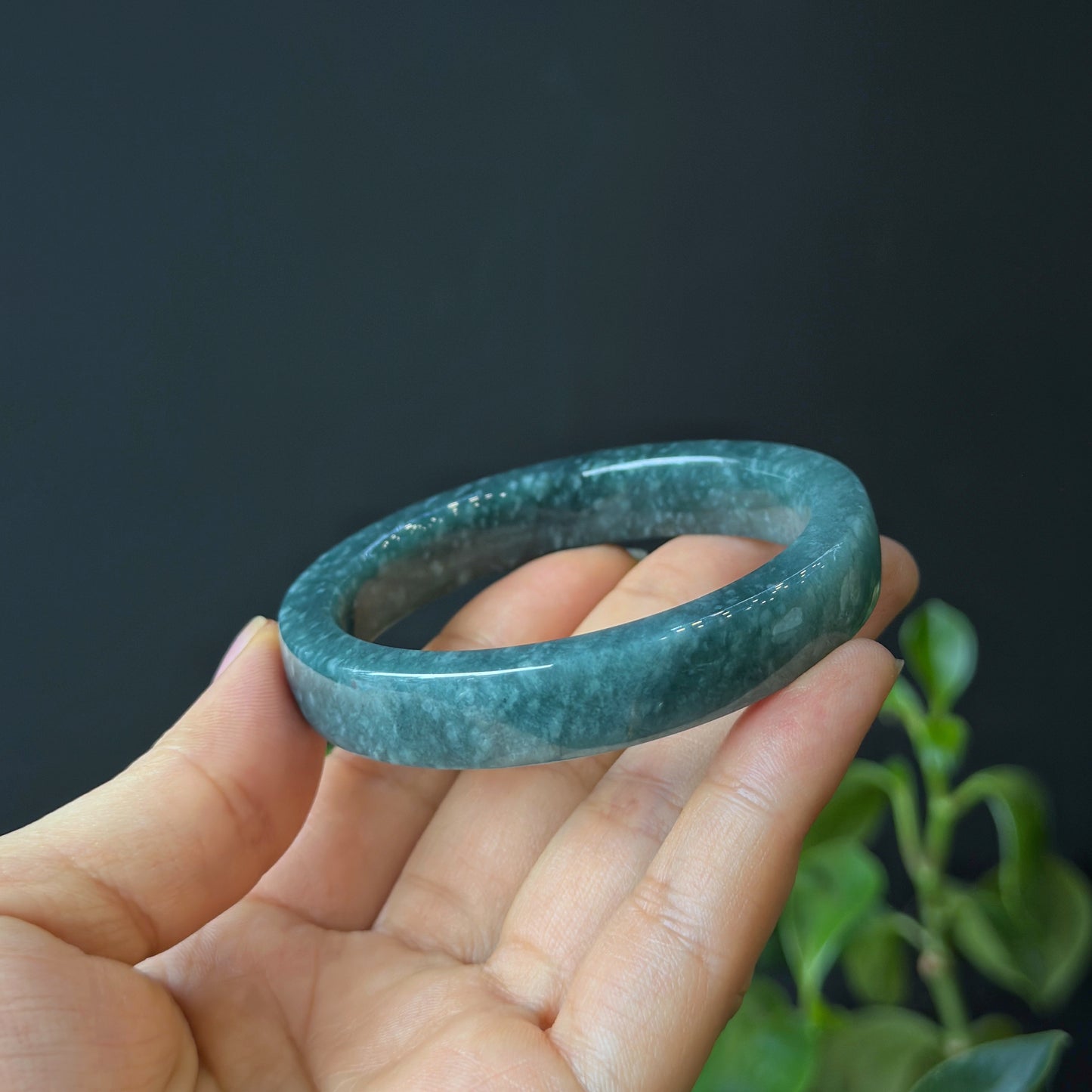 Water Green Natural Jadeite Jade Bangle Square Style Size 54 mm