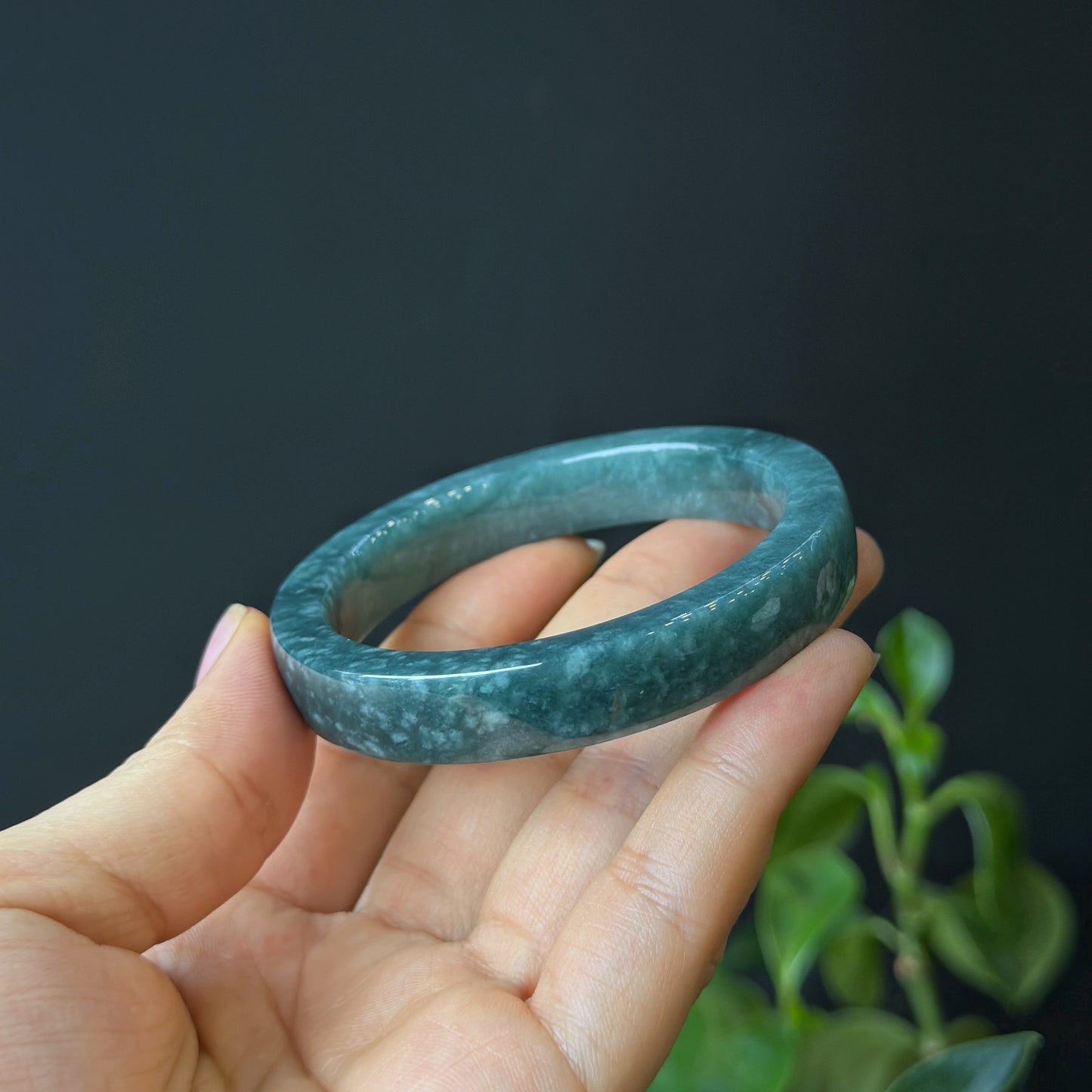 Water Green Natural Jadeite Jade Bangle Square Style Size 54 mm