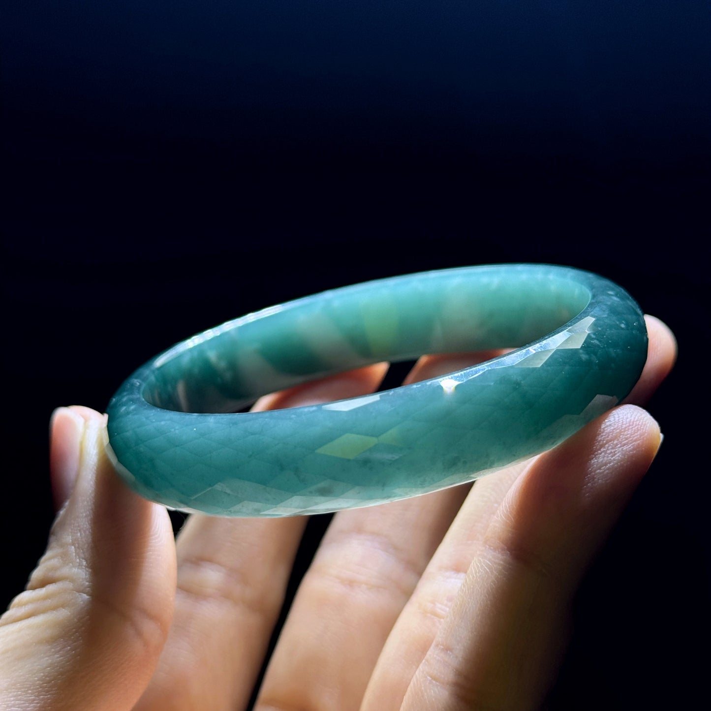 Faceted Natural Jadeite Jade Bangle Leaf Style Size 55 mm