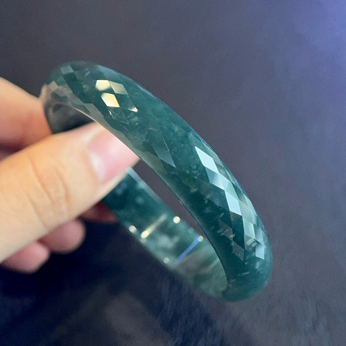 Faceted Natural Jadeite Jade Bangle Leaf Style Size 55 mm