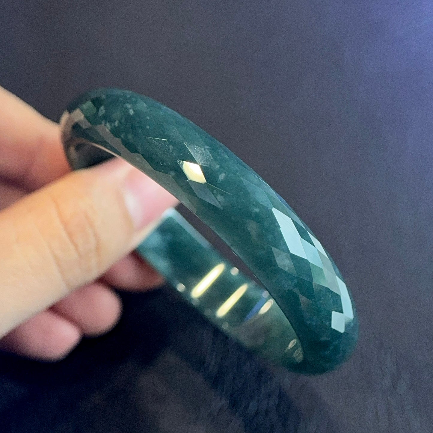 Faceted Natural Jadeite Jade Bangle Leaf Style Size 55 mm