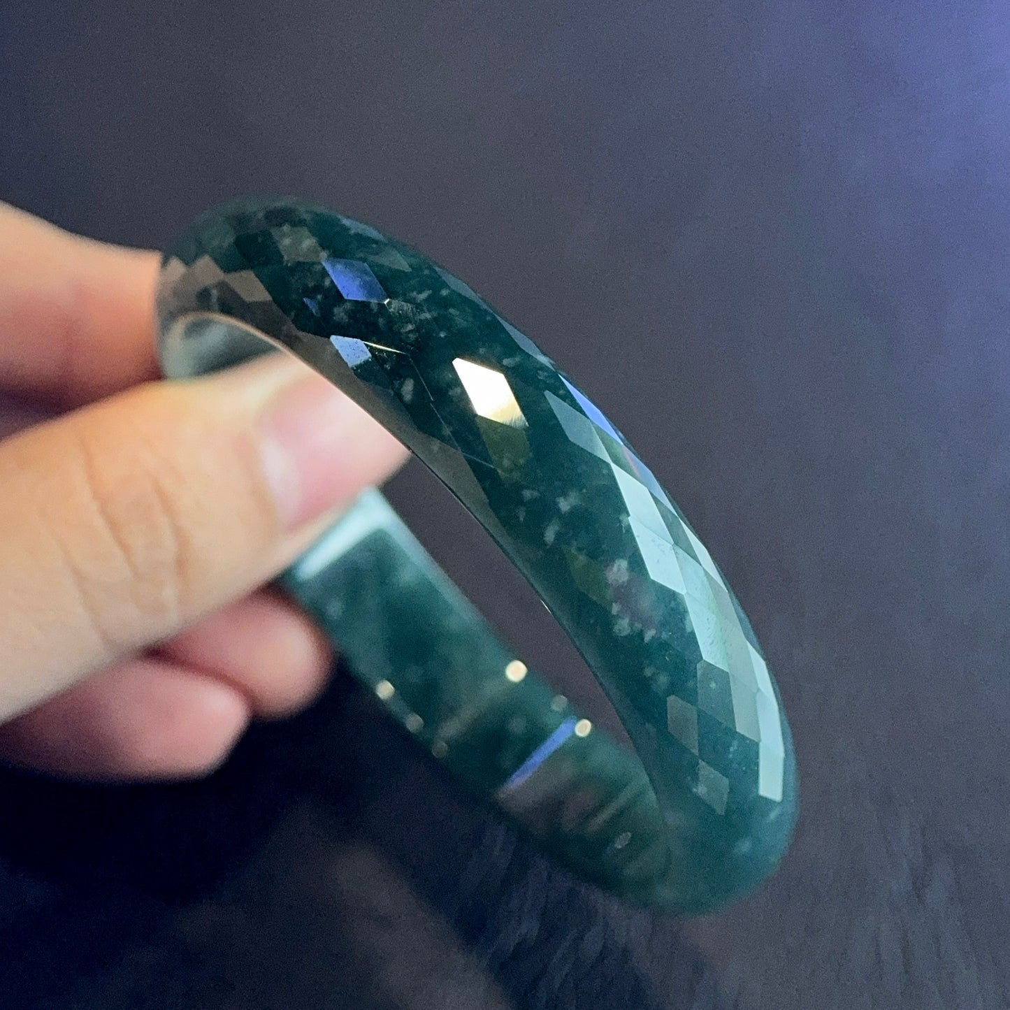 Faceted Natural Jadeite Jade Bangle Leaf Style Size 55 mm
