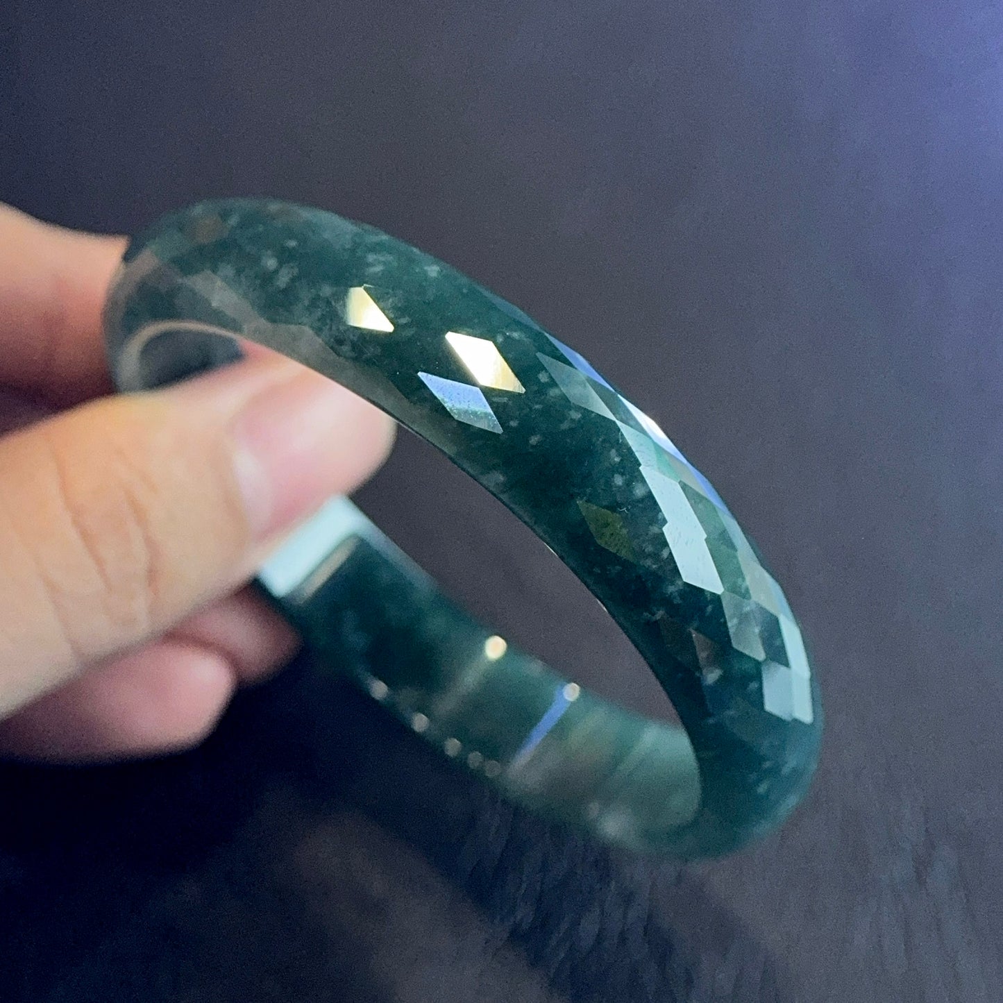 Faceted Natural Jadeite Jade Bangle Leaf Style Size 55 mm
