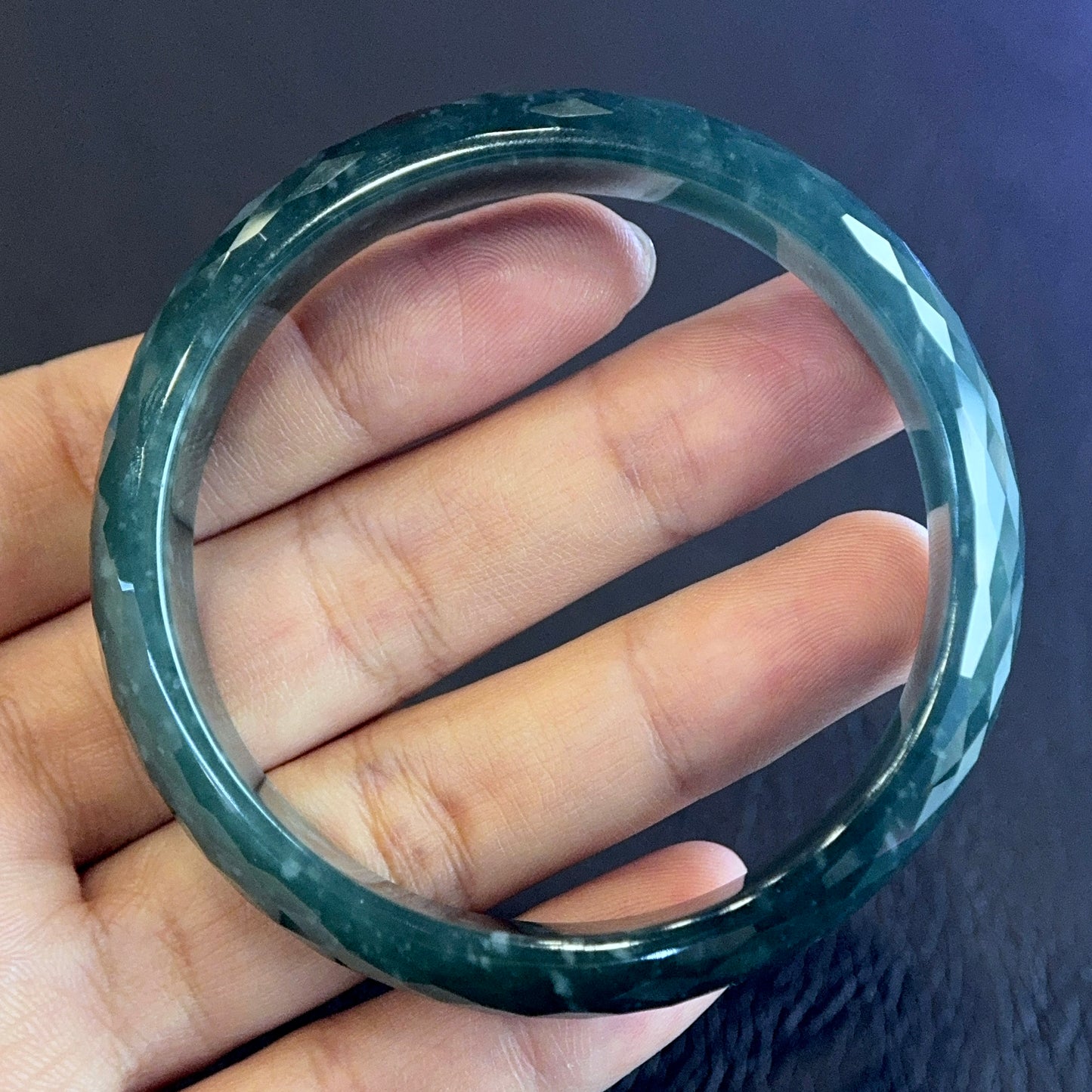 Faceted Natural Jadeite Jade Bangle Leaf Style Size 55 mm