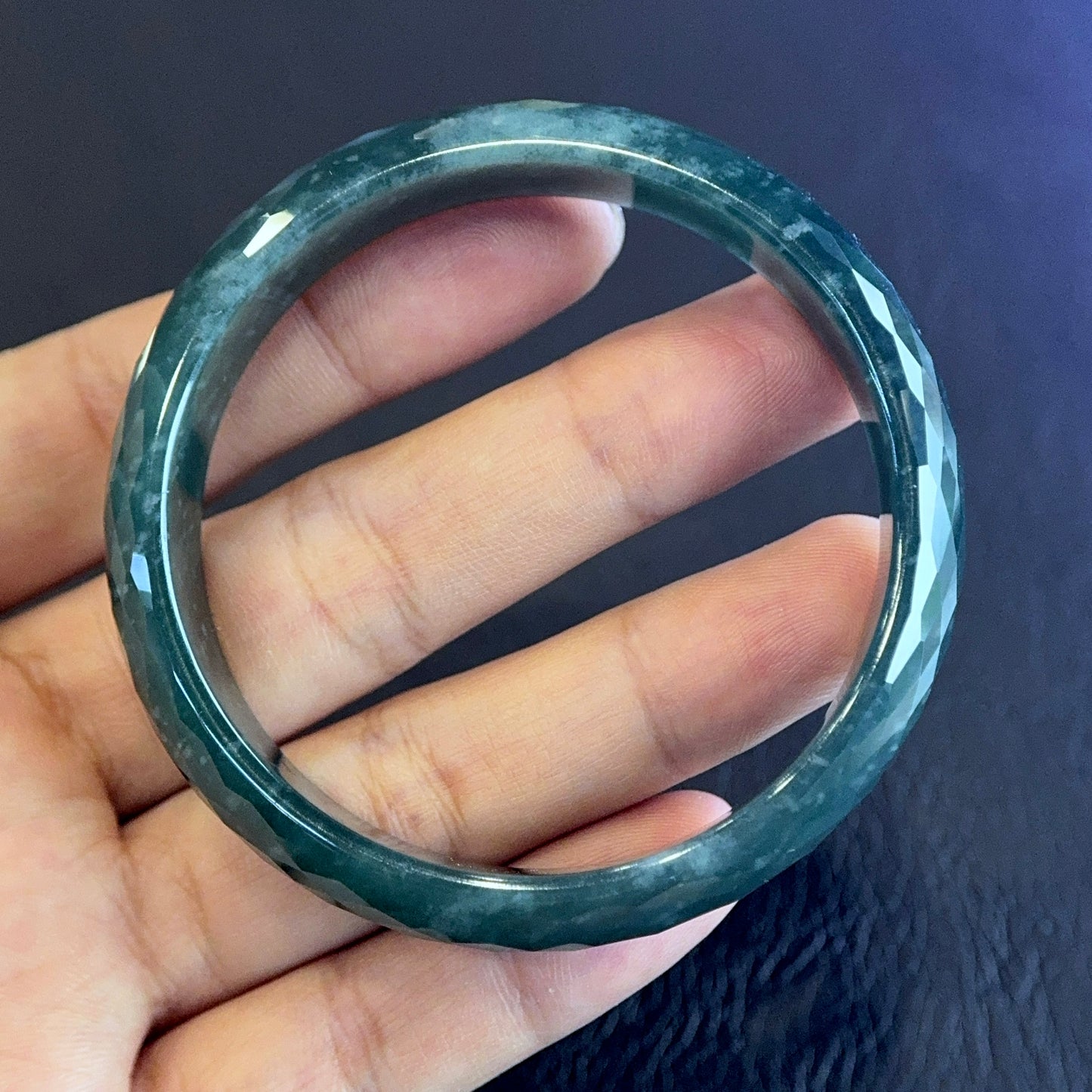 Faceted Natural Jadeite Jade Bangle Leaf Style Size 55 mm