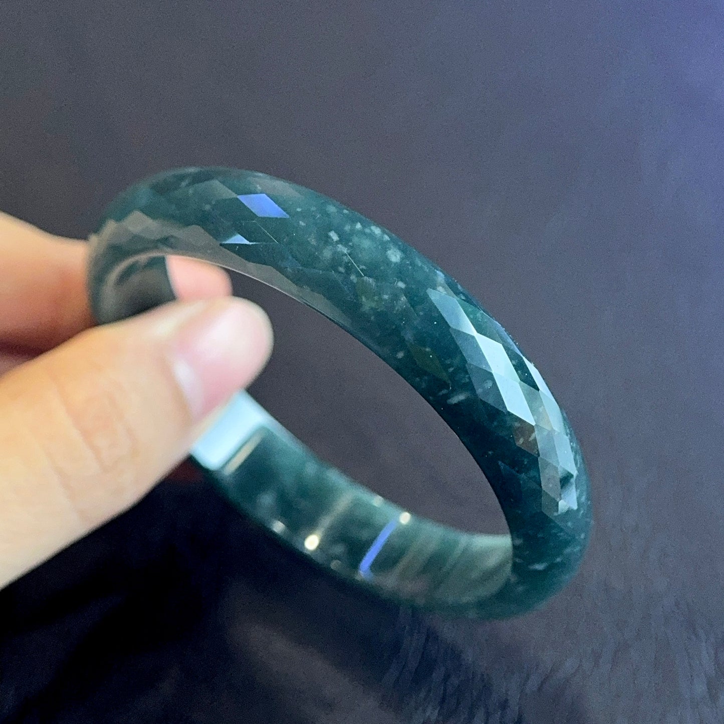 Faceted Natural Jadeite Jade Bangle Leaf Style Size 55 mm
