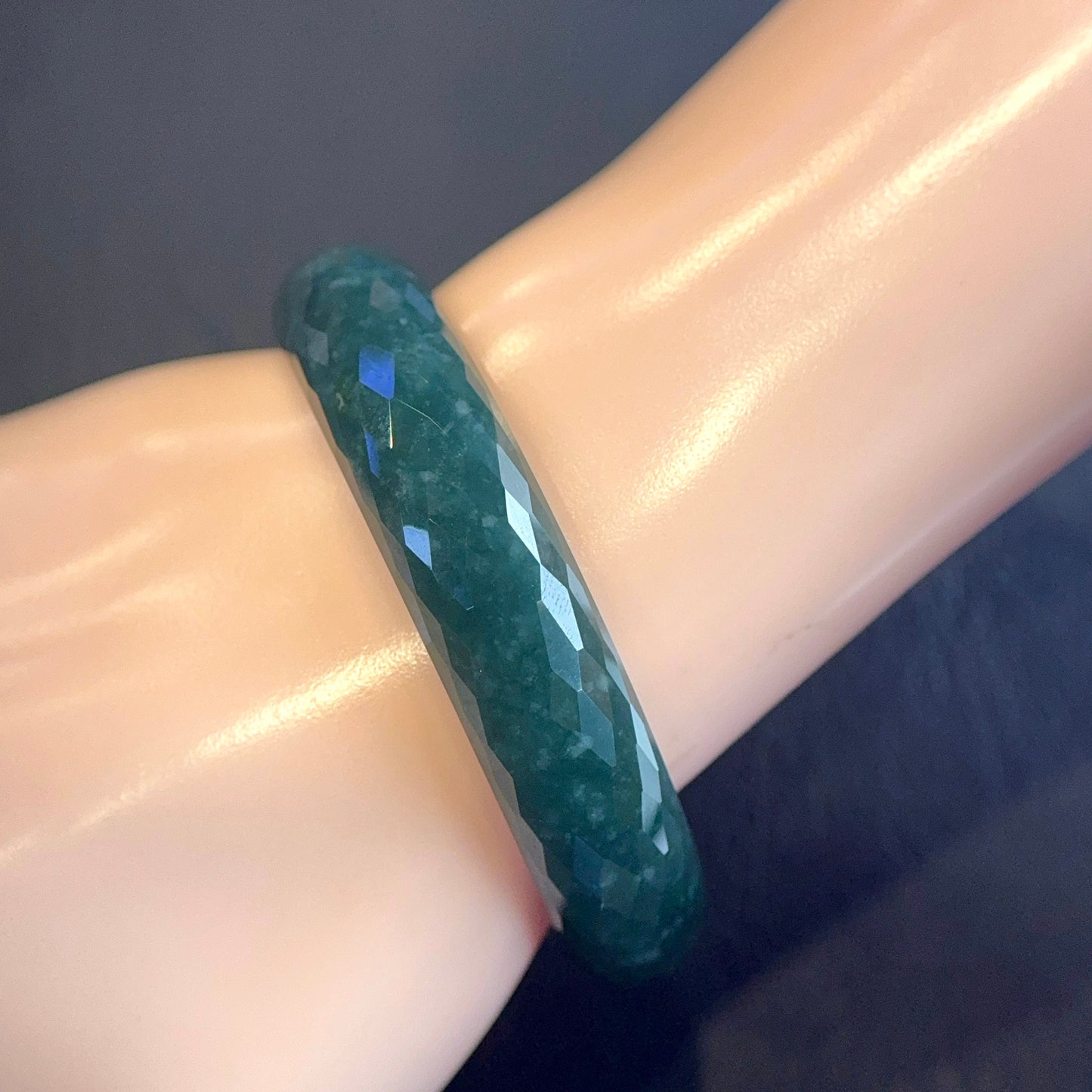 Natural Water Green Semi-Translucent Faceted Natural Jadeite Jade Bangle Leaf Style Size 55 mm