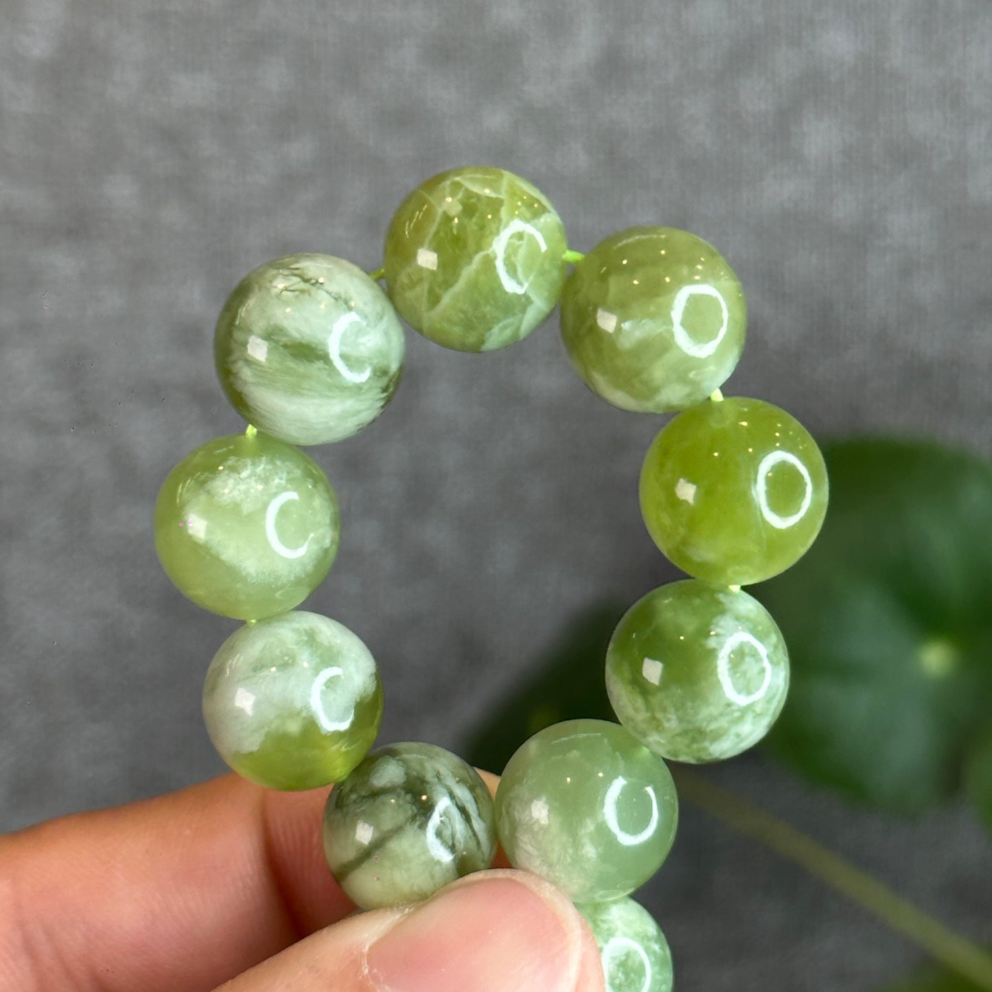 Bracelet Jade Serpentine Vert Taille 13 mm